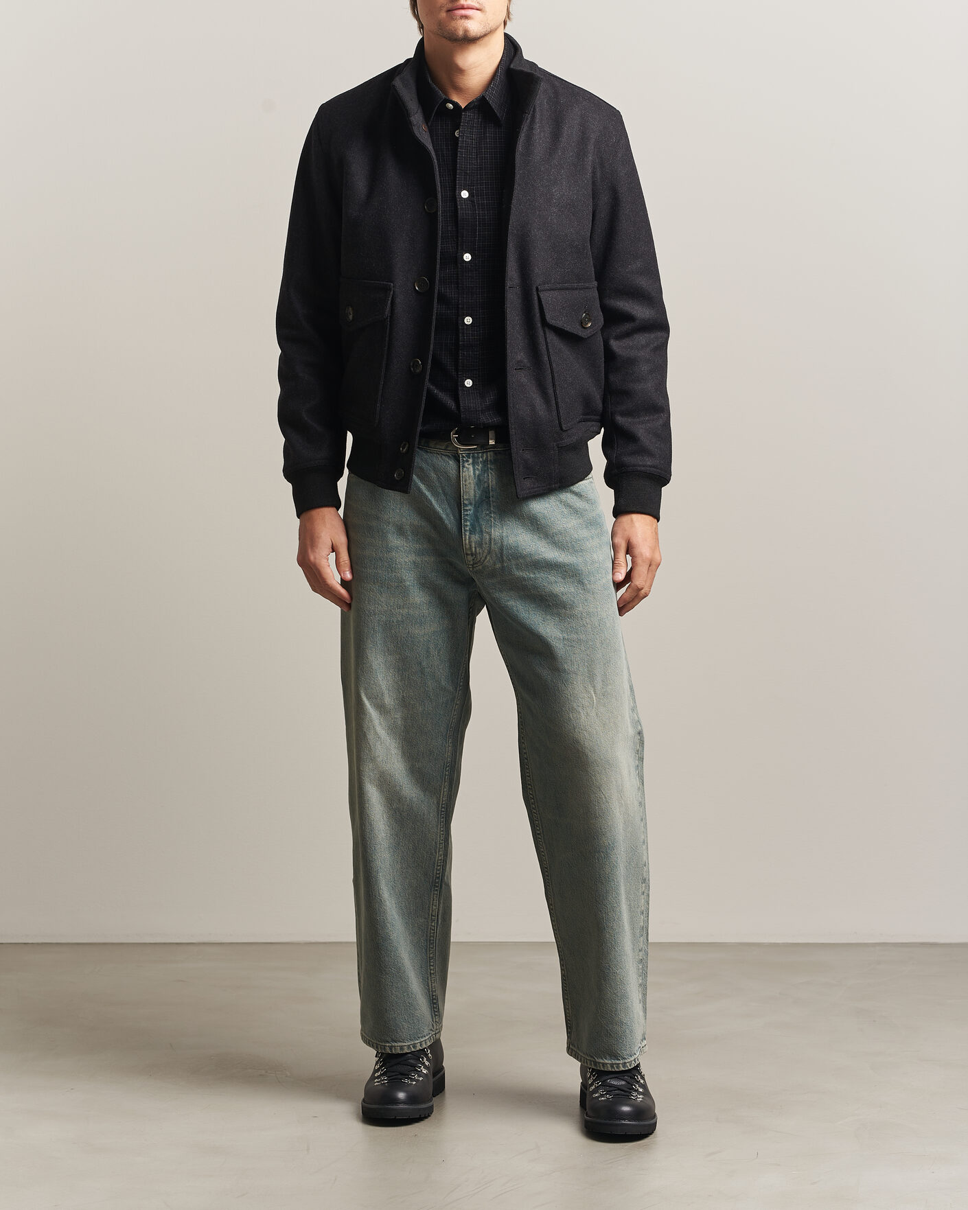 Men | Coats & Jackets | Baracuta | Melton Wool Blouson Jacket Charcoal