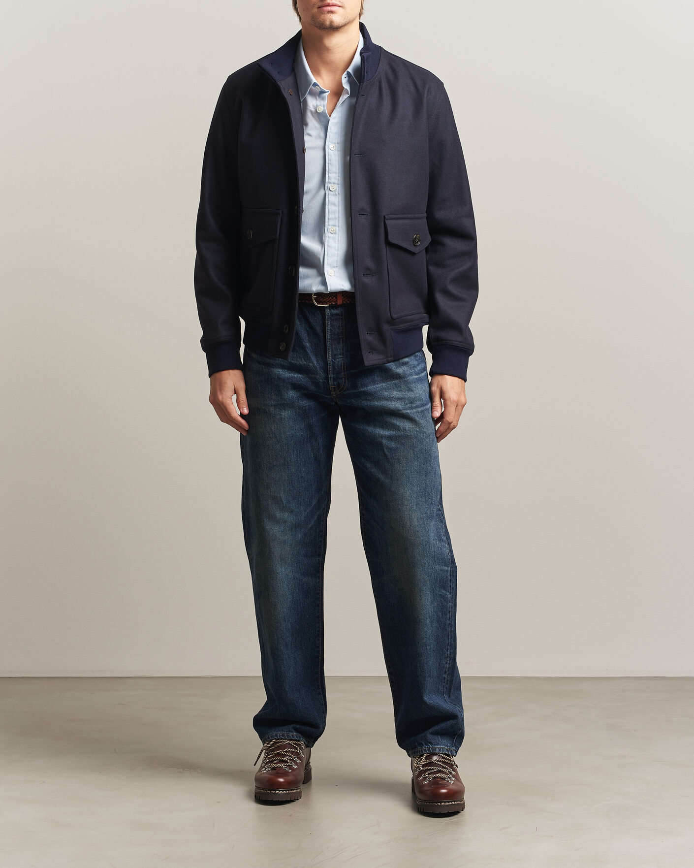 Men | Coats & Jackets | Baracuta | Melton Wool Blouson Jacket Deep Blue