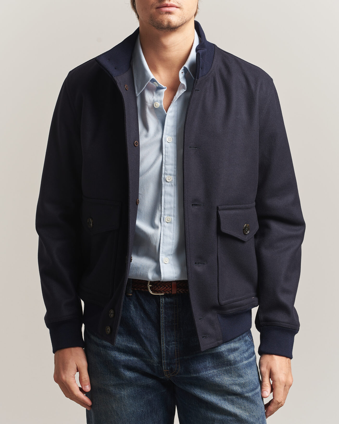 Men | Coats & Jackets | Baracuta | Melton Wool Blouson Jacket Deep Blue