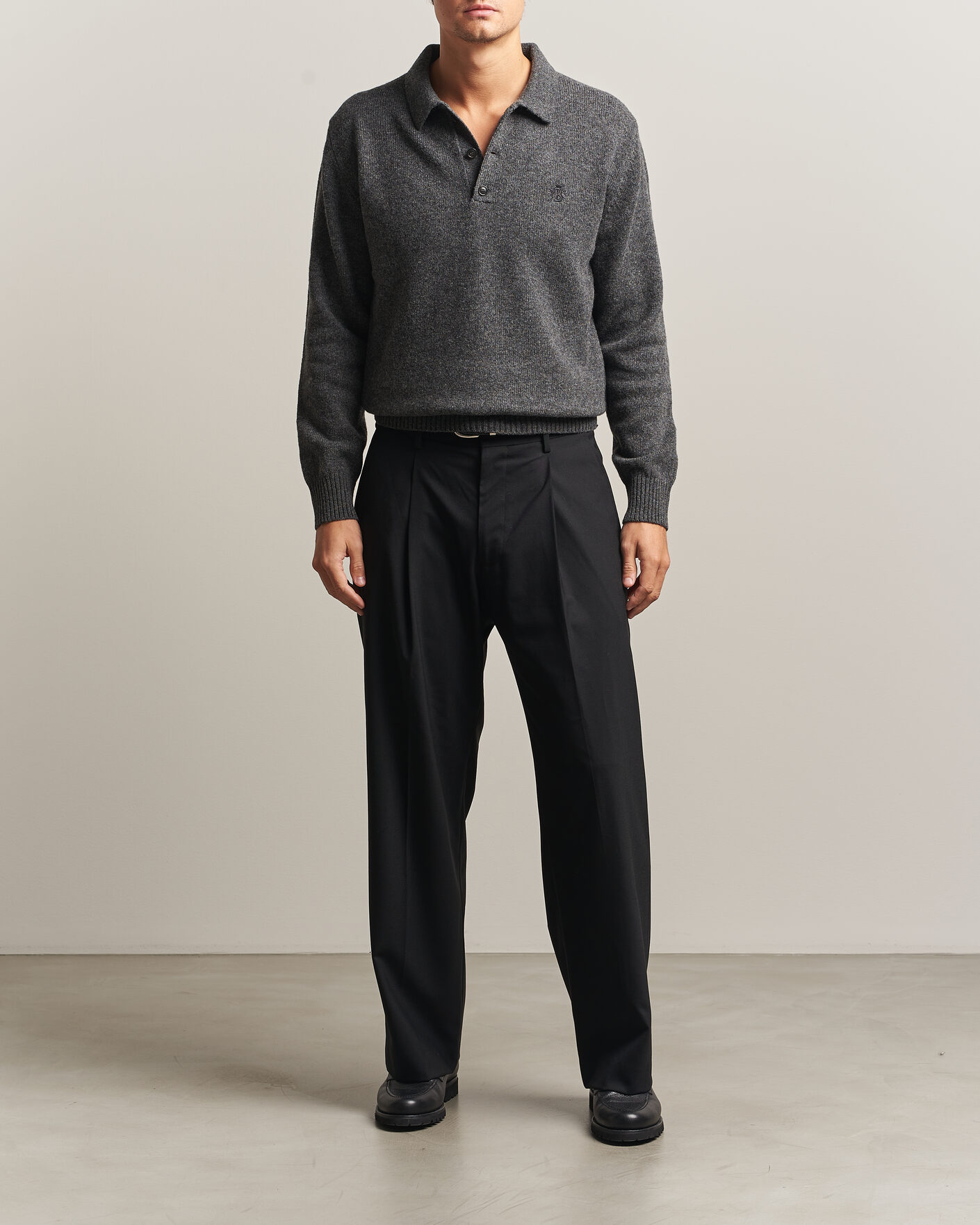 Men | Sweaters & Knitwear | Baracuta | Shetland Polo Mid Grey