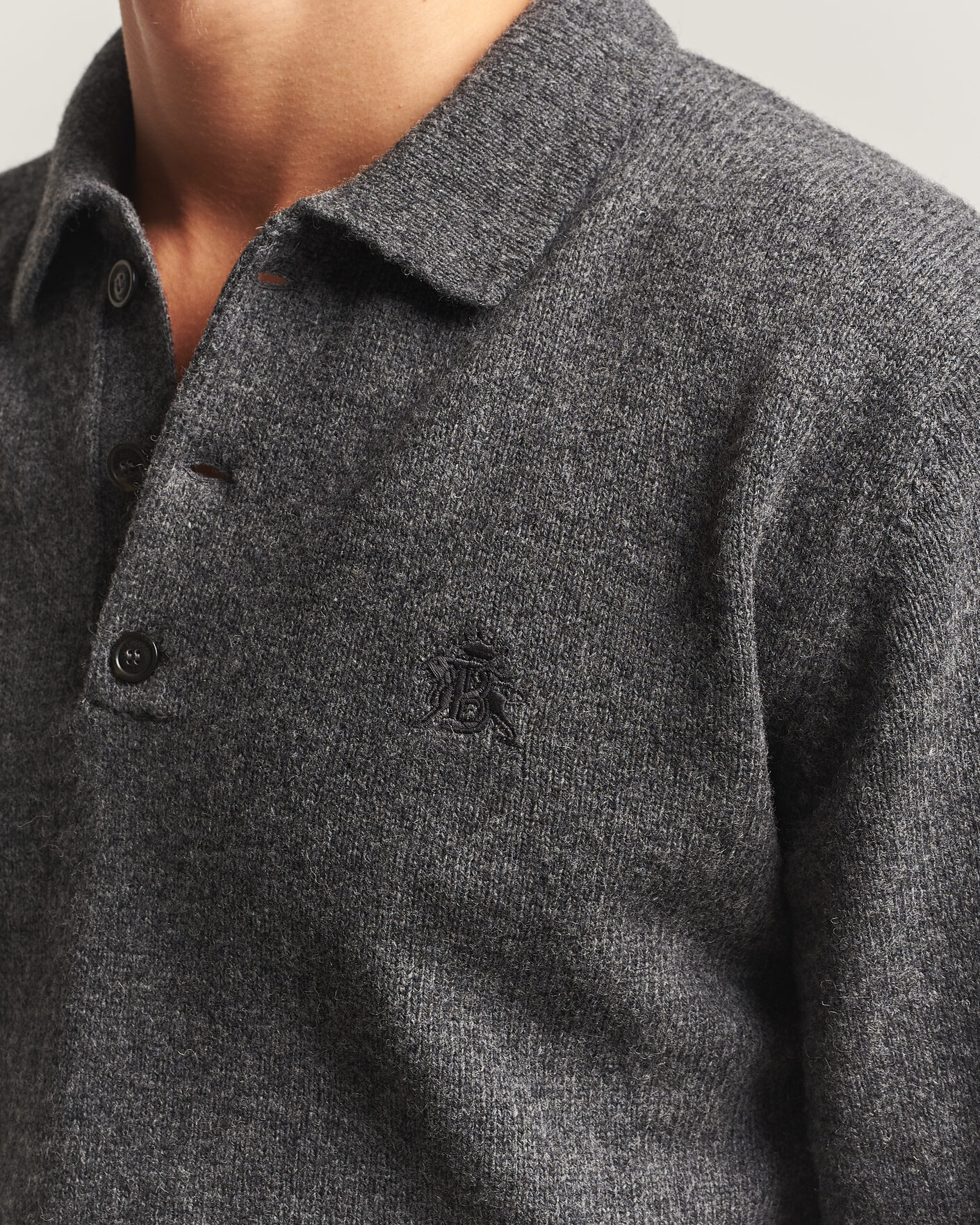 Men | Sweaters & Knitwear | Baracuta | Shetland Polo Mid Grey
