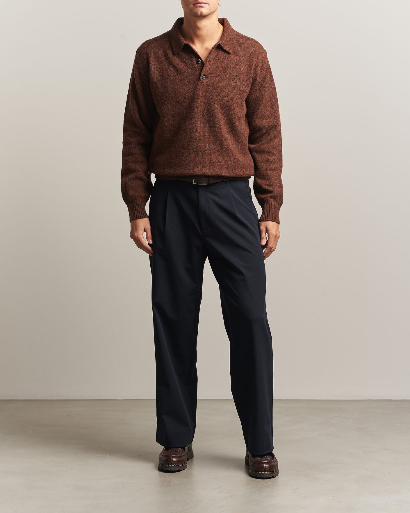 Men | Sweaters & Knitwear | Baracuta | Shetland Polo Slate Black