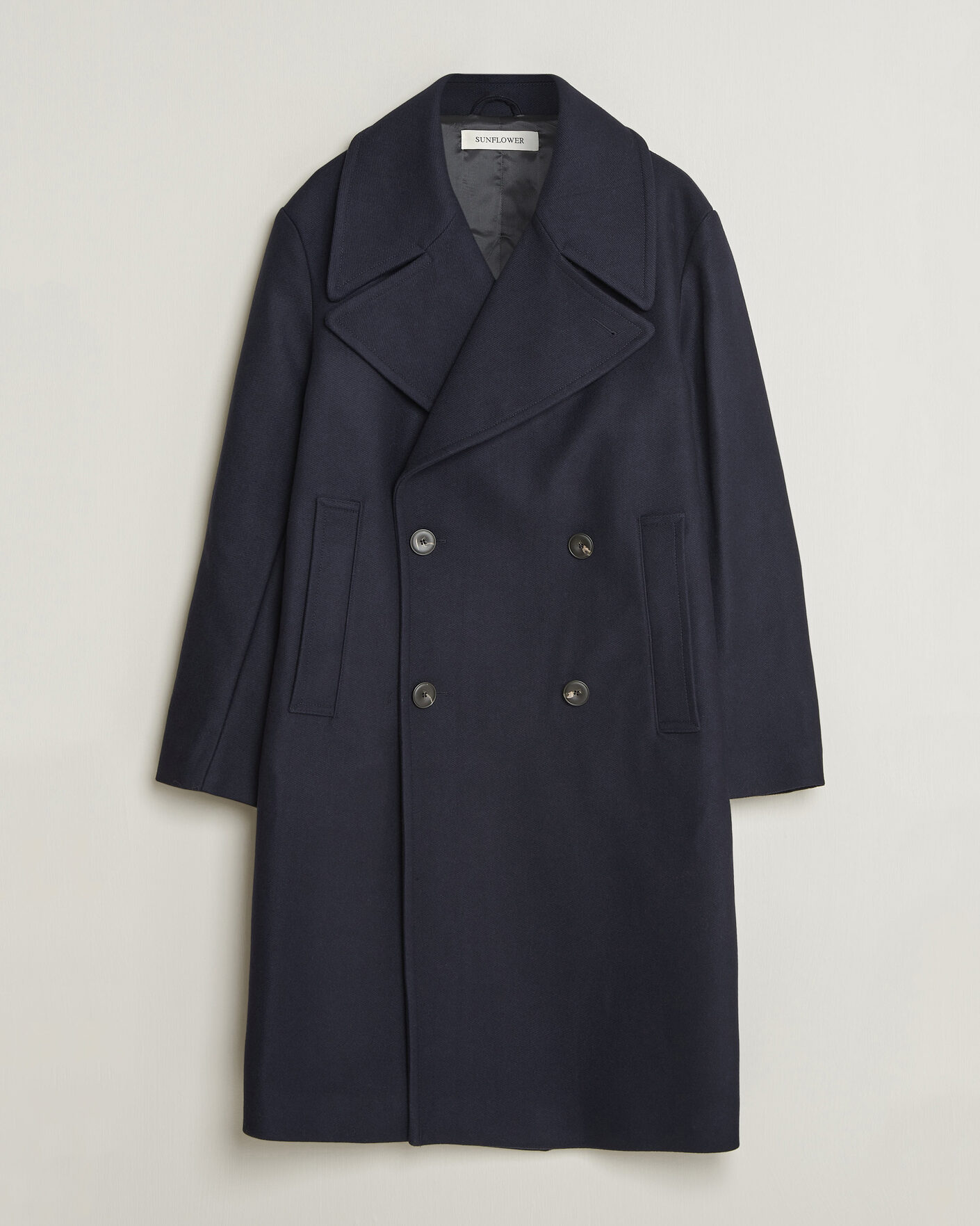 Men | Coats & Jackets | Sunflower | Double Breasted Wool Blend Coat Navy