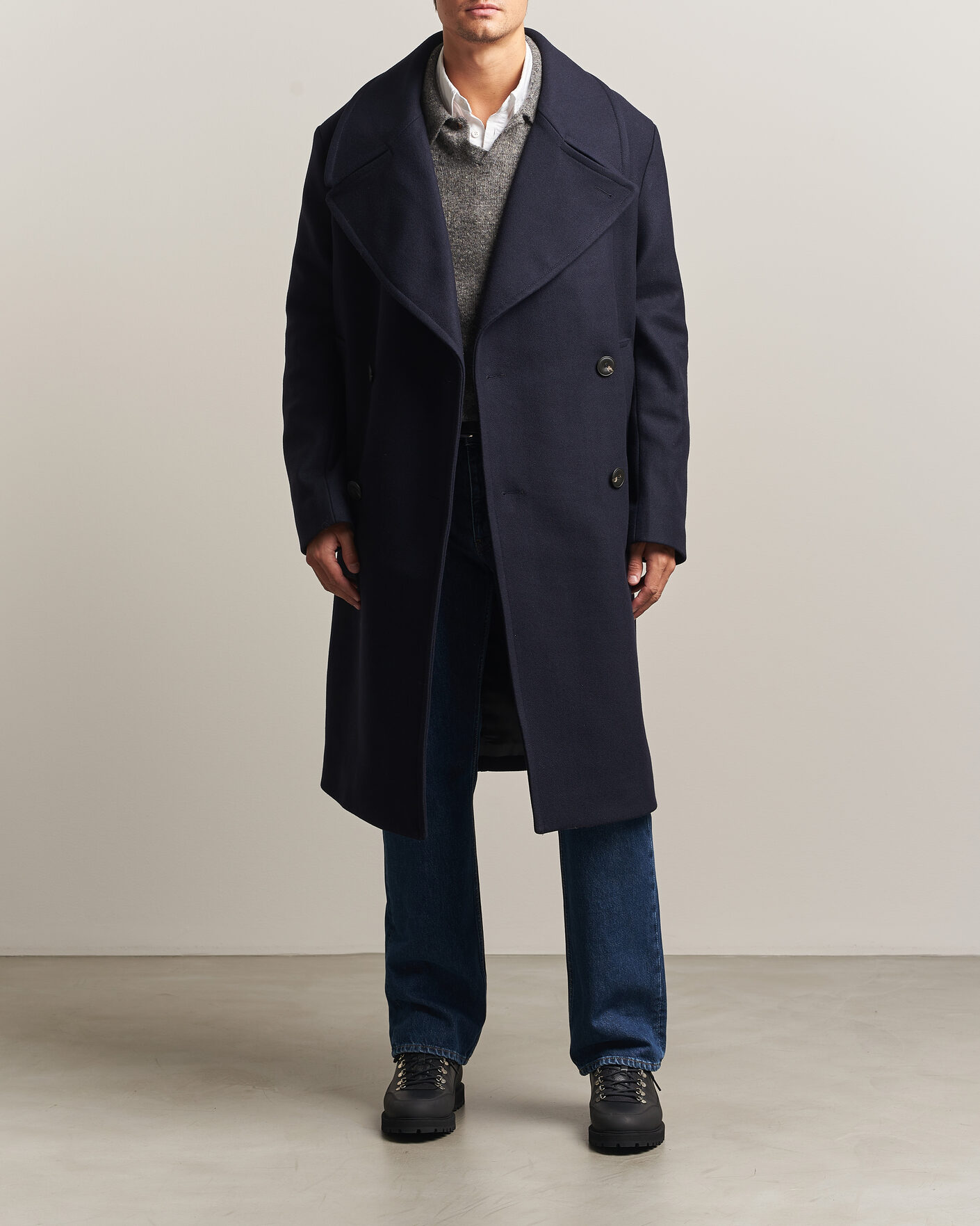 Men | Coats & Jackets | Sunflower | Double Breasted Wool Blend Coat Navy