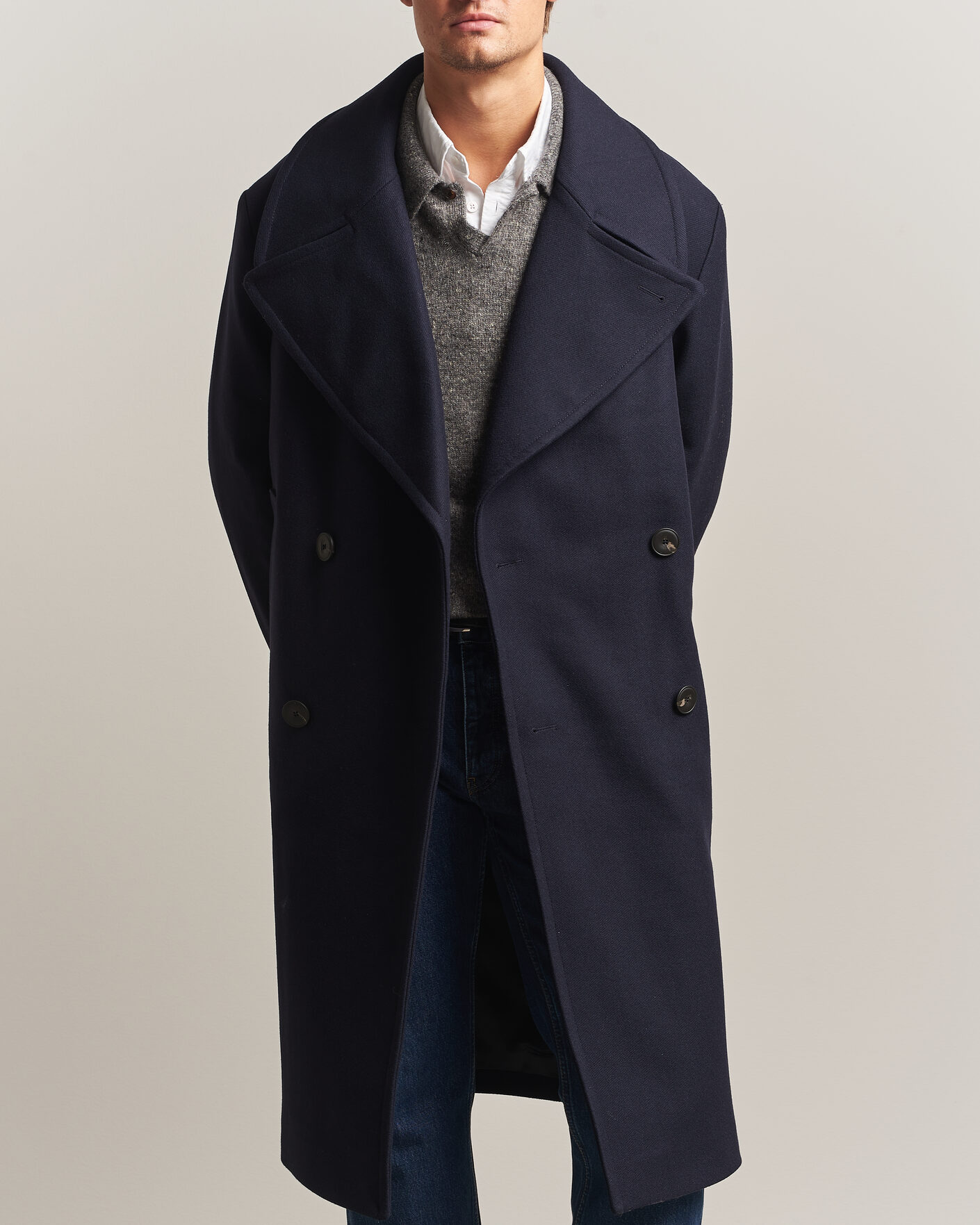 Men | Coats & Jackets | Sunflower | Double Breasted Wool Blend Coat Navy