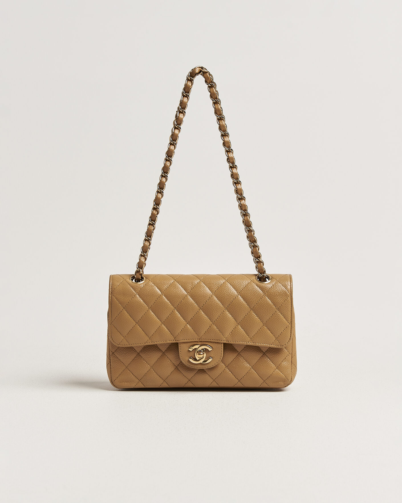 Men | Pre-Owned & Vintage Bags | Chanel Pre-Owned | Classic Small Double Flap Bag Caviar Leather Beige