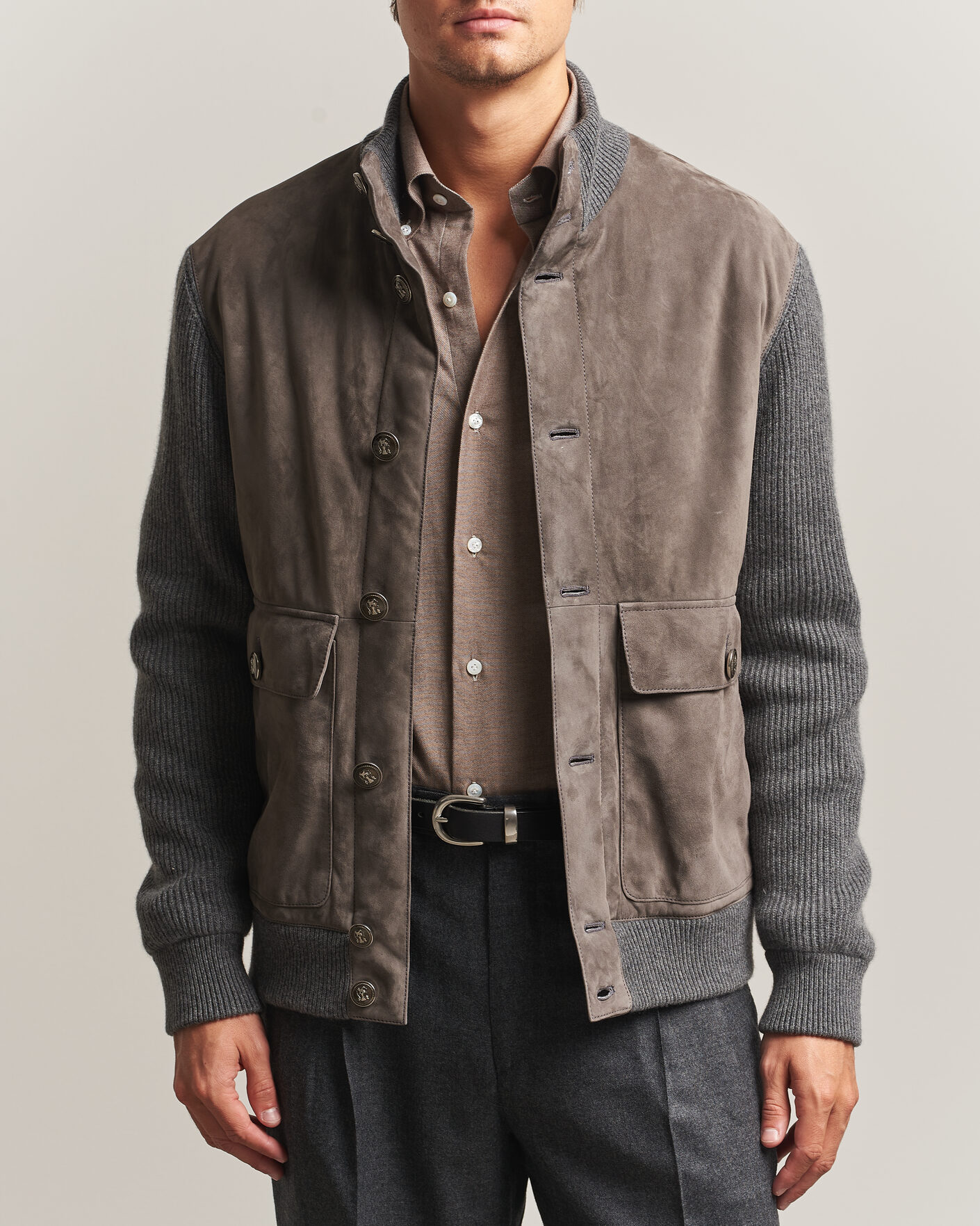 Men | Coats & Jackets | Brunello Cucinelli | Cashmere/Suede Down Jacket Grey Melange