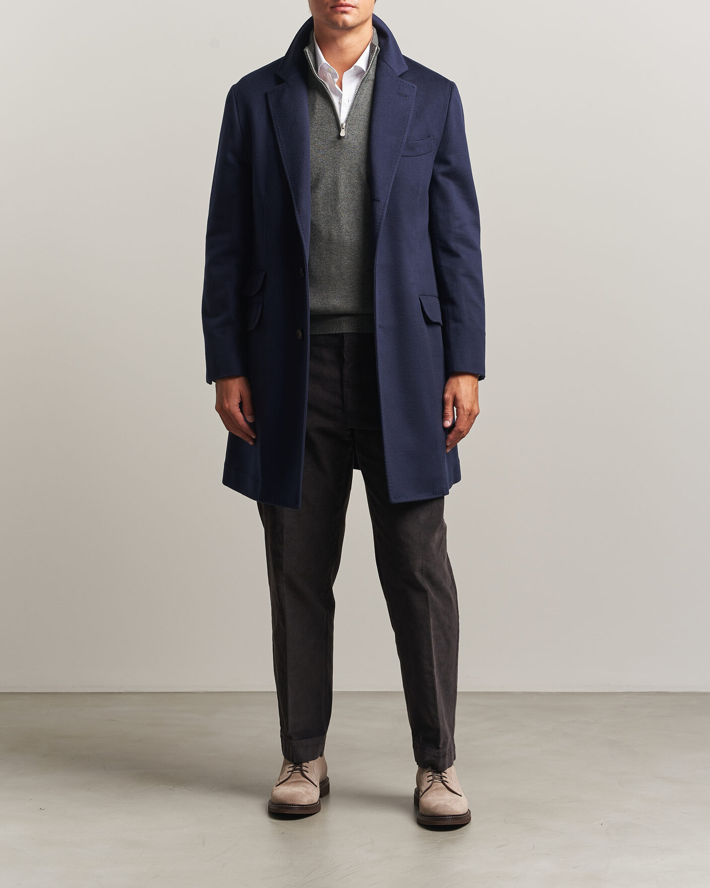 Brunello Cucinelli Soft Wool Coat Navy at CareOfCarl.com