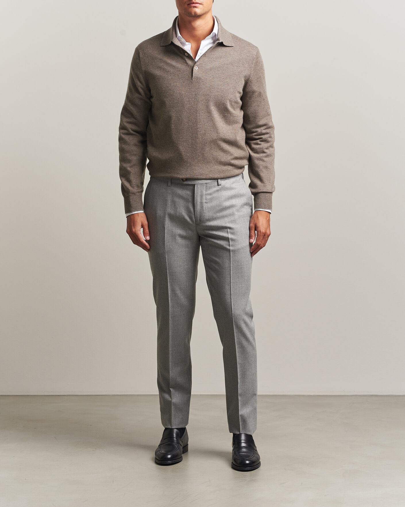 Men | Sweaters & Knitwear | Brunello Cucinelli | 2 Ply Cashmere Long Sleeve Polo Brown