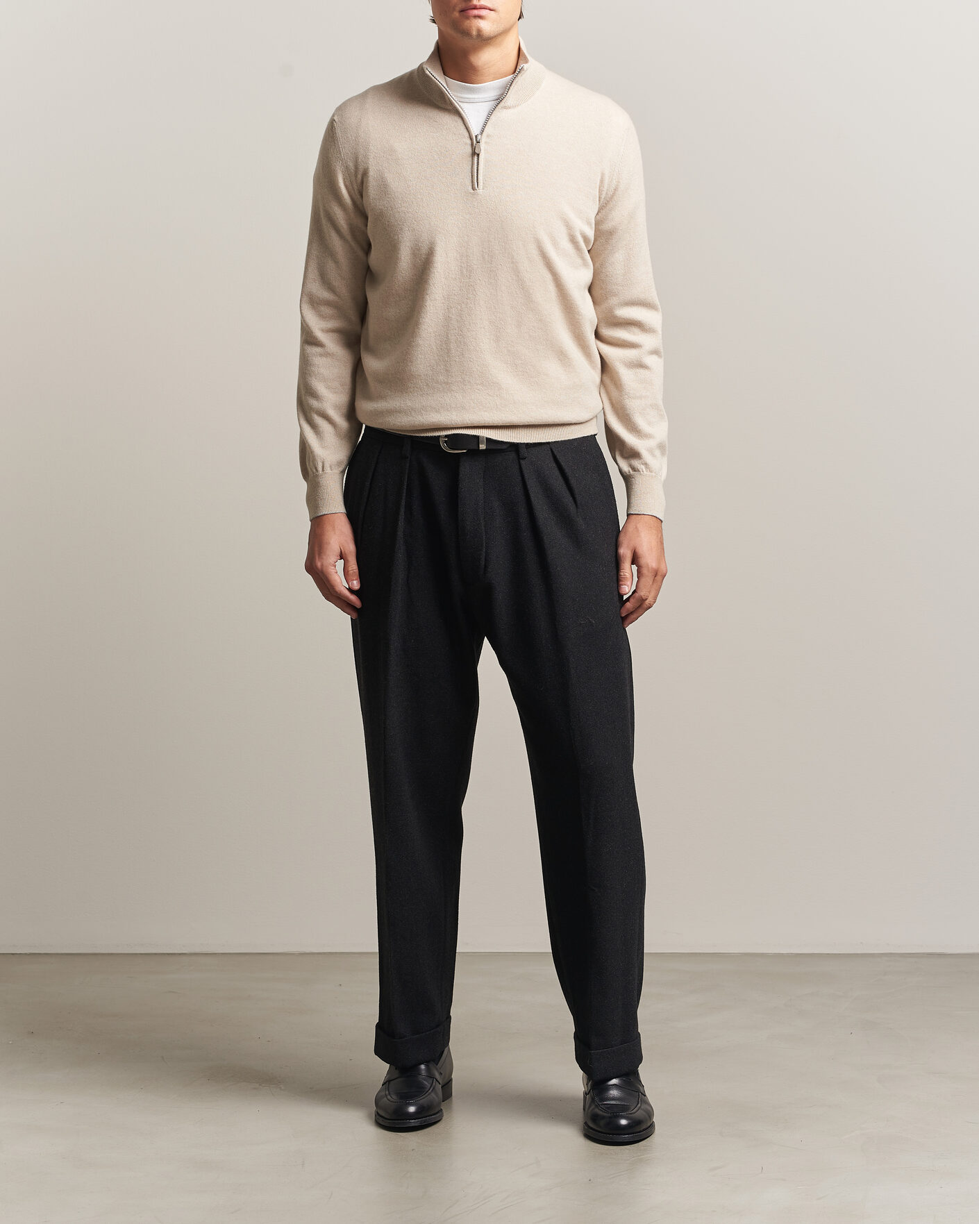 Men | Sweaters & Knitwear | Brunello Cucinelli | 2 Ply Cashmere Half Zip Sand