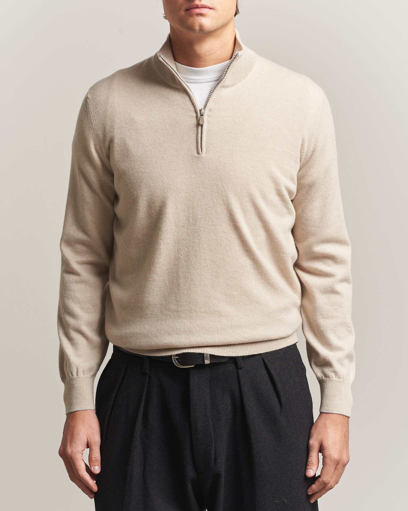 Men | Sweaters & Knitwear | Brunello Cucinelli | 2 Ply Cashmere Half Zip Sand