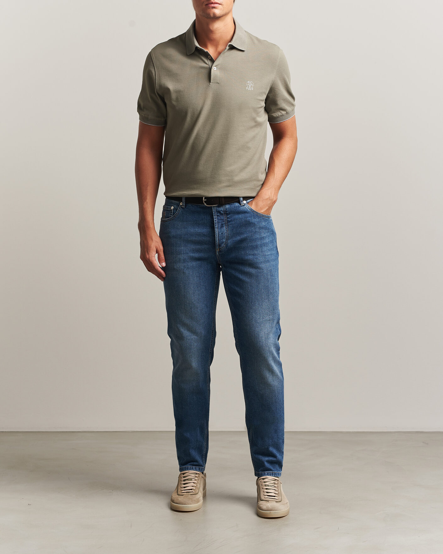 Men | Polo Shirts | Brunello Cucinelli | Short Sleeve Logo Polo Olive