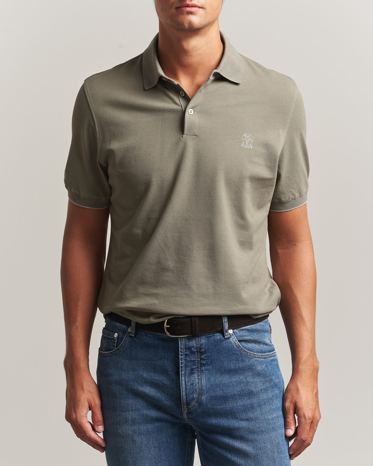 Men | Polo Shirts | Brunello Cucinelli | Short Sleeve Logo Polo Olive