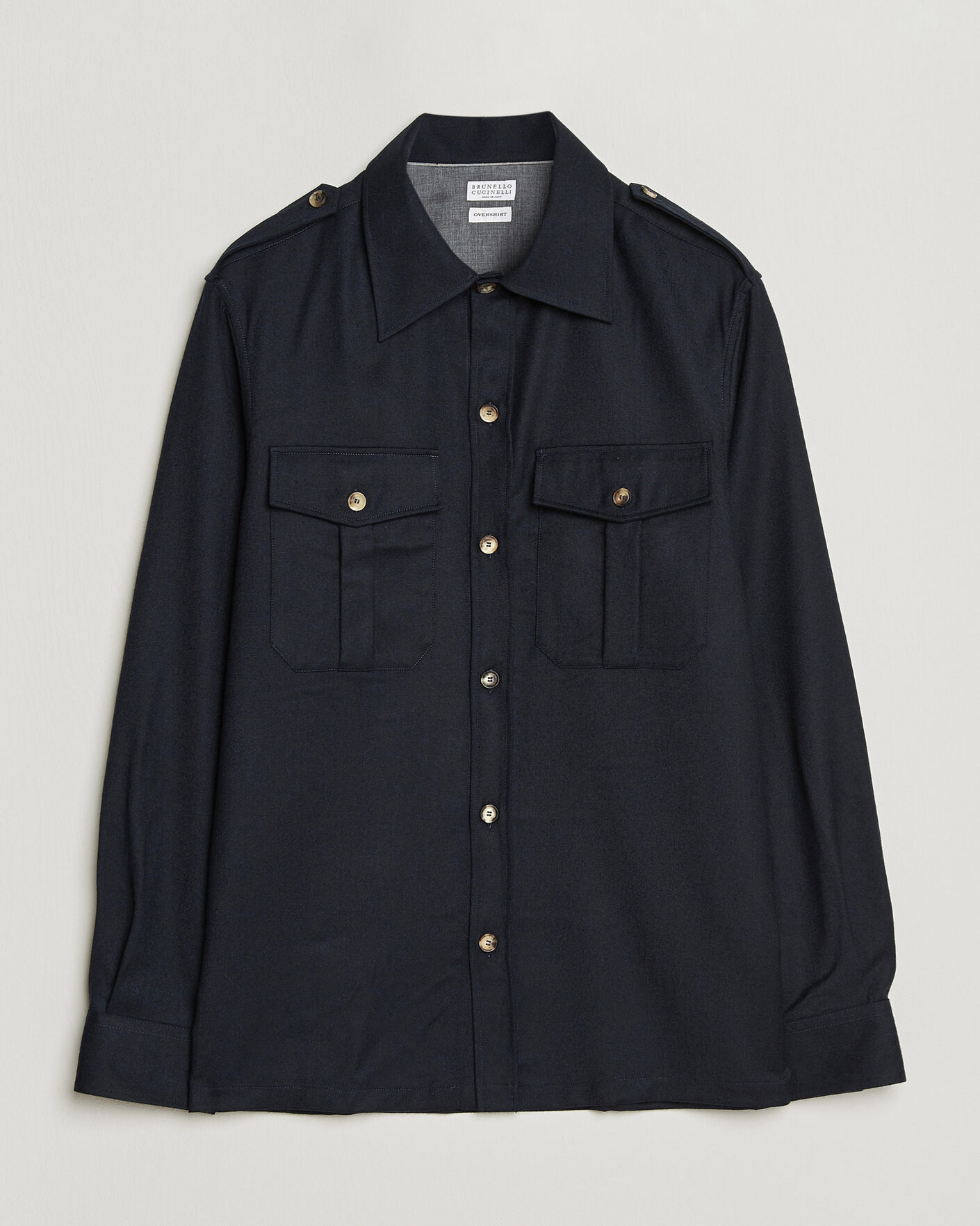 Men | Shirts | Brunello Cucinelli | Flannel Double Pocket Overshirt Navy