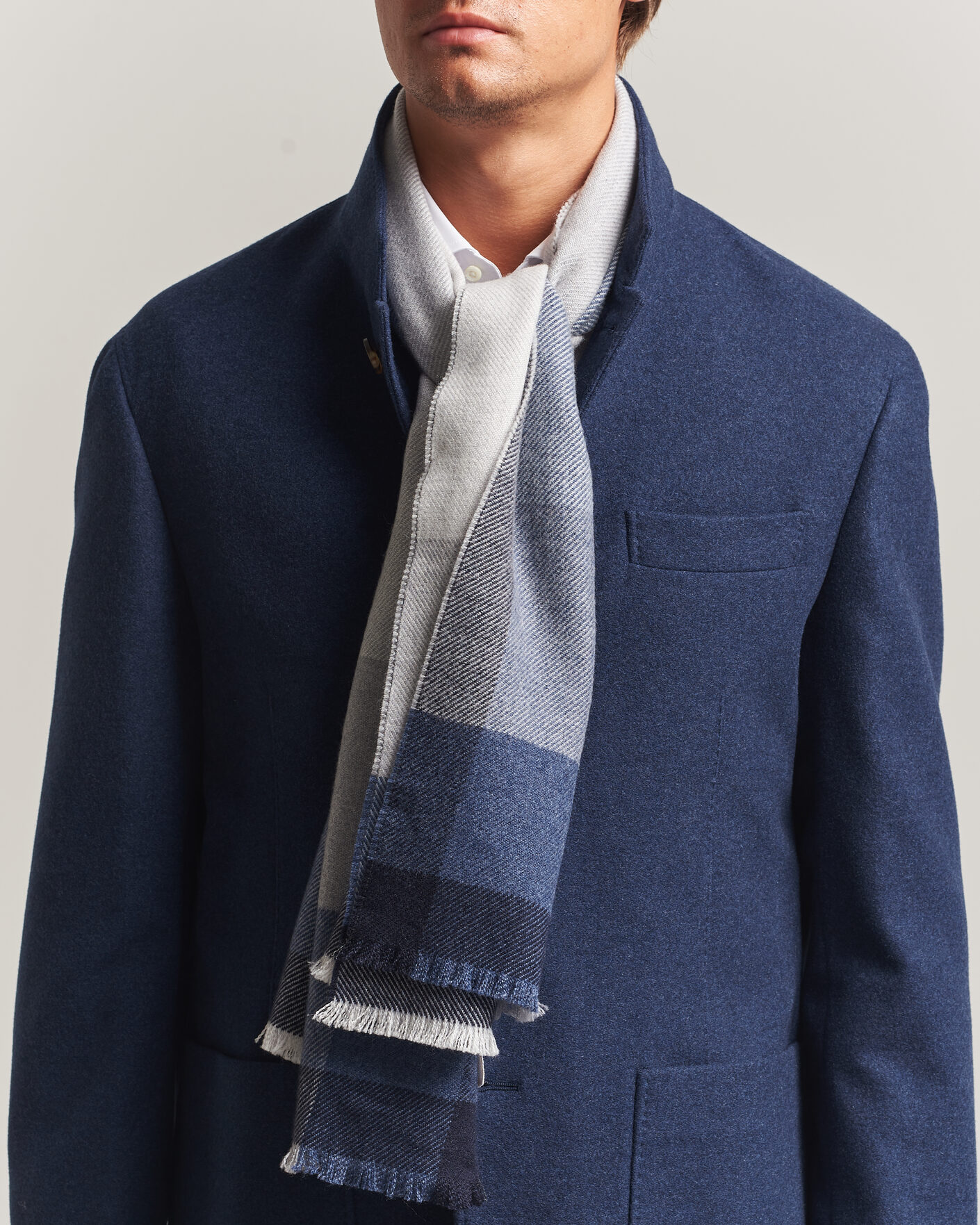 Brunello Cucinelli Wool/Cashmere Check Scarf Grey/Navy at