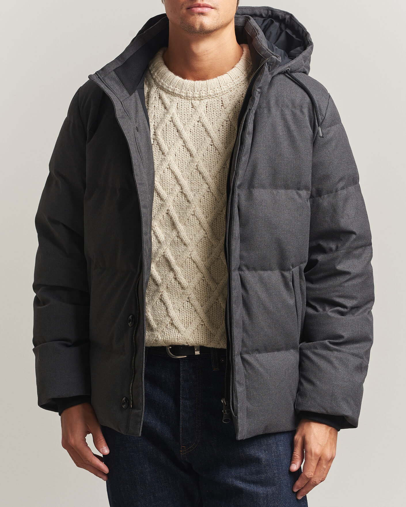 Men | Coats & Jackets | Gant | Flannel Down Hooded Jacket Black Grey