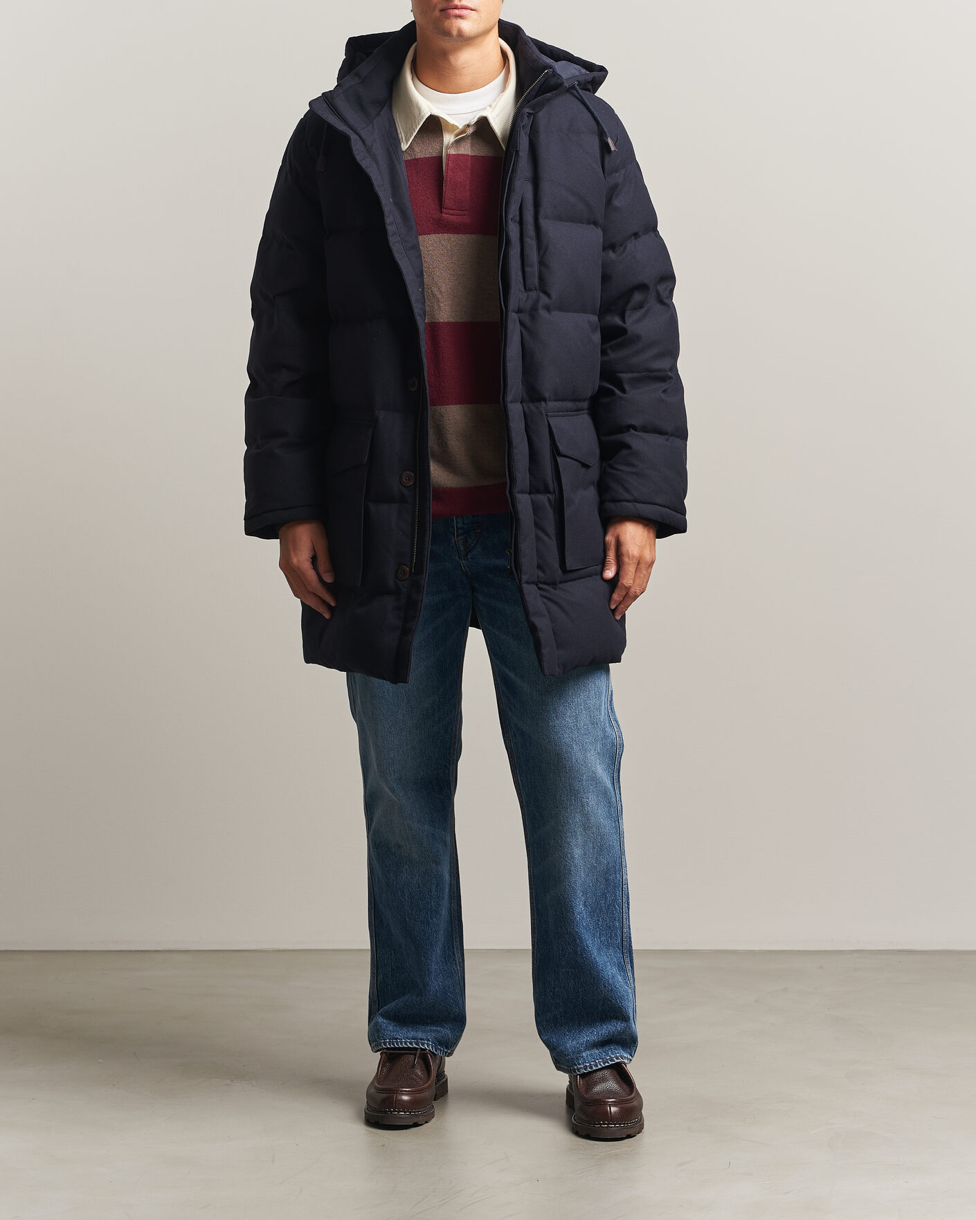 Men | Coats & Jackets | Gant | Flannel Down Hooded Parka Evening Blue