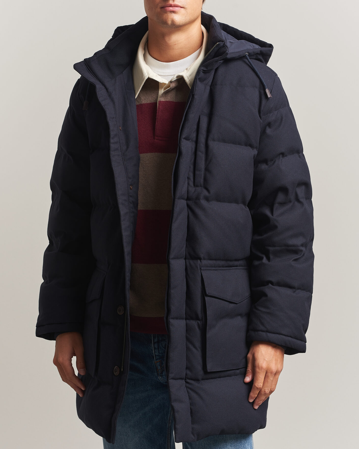 Gant Flannel Down Hooded Parka Evening Blue at CareOfCarl.com