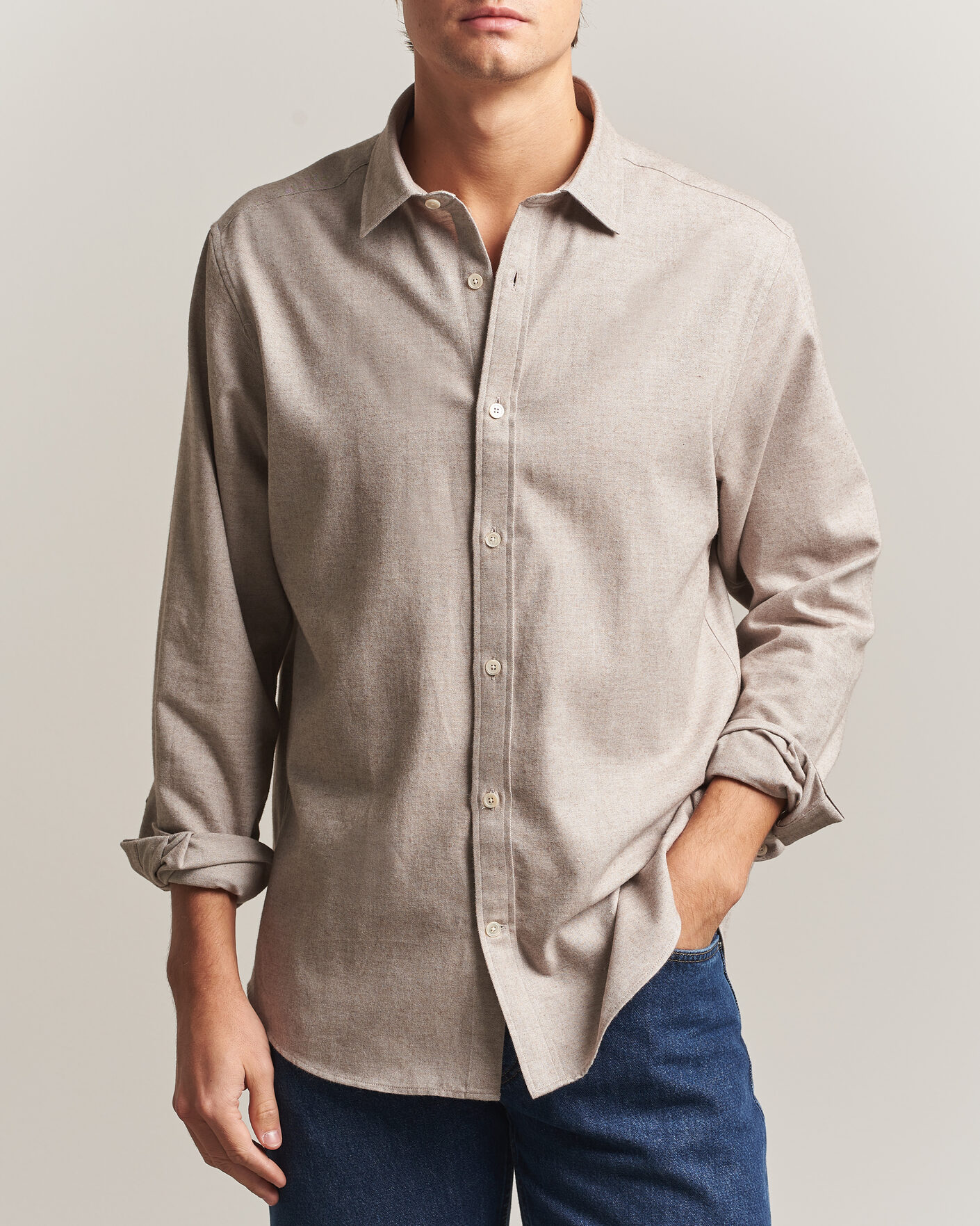 Men | Shirts | Gant | Regular Fit Flannel Shirt Light Brown Melange
