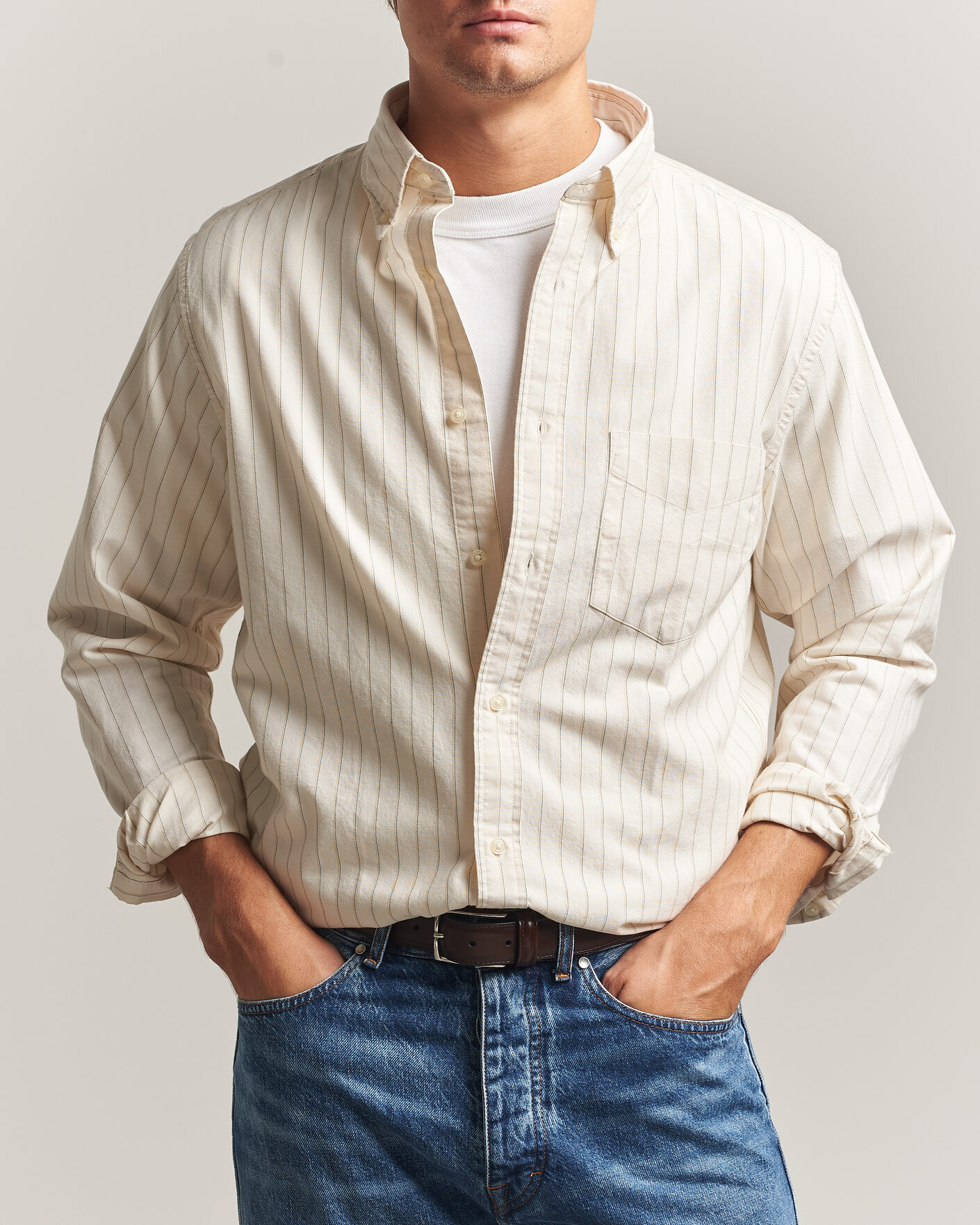 Men | Shirts | Gant | Regular Fit Archive Oxford Striped Shirt Cream