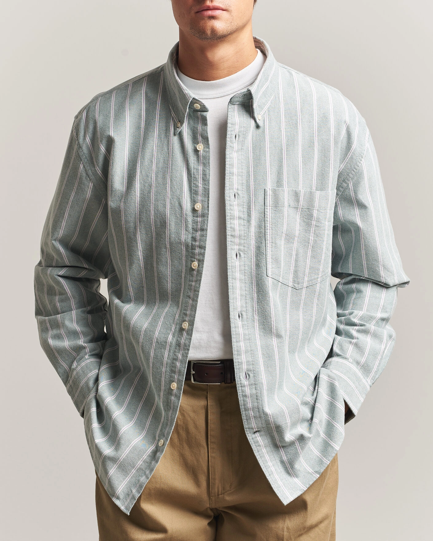 Men | Shirts | Gant | Relaxed Fit Brushed Oxford Striped Shirt Dark Emerald