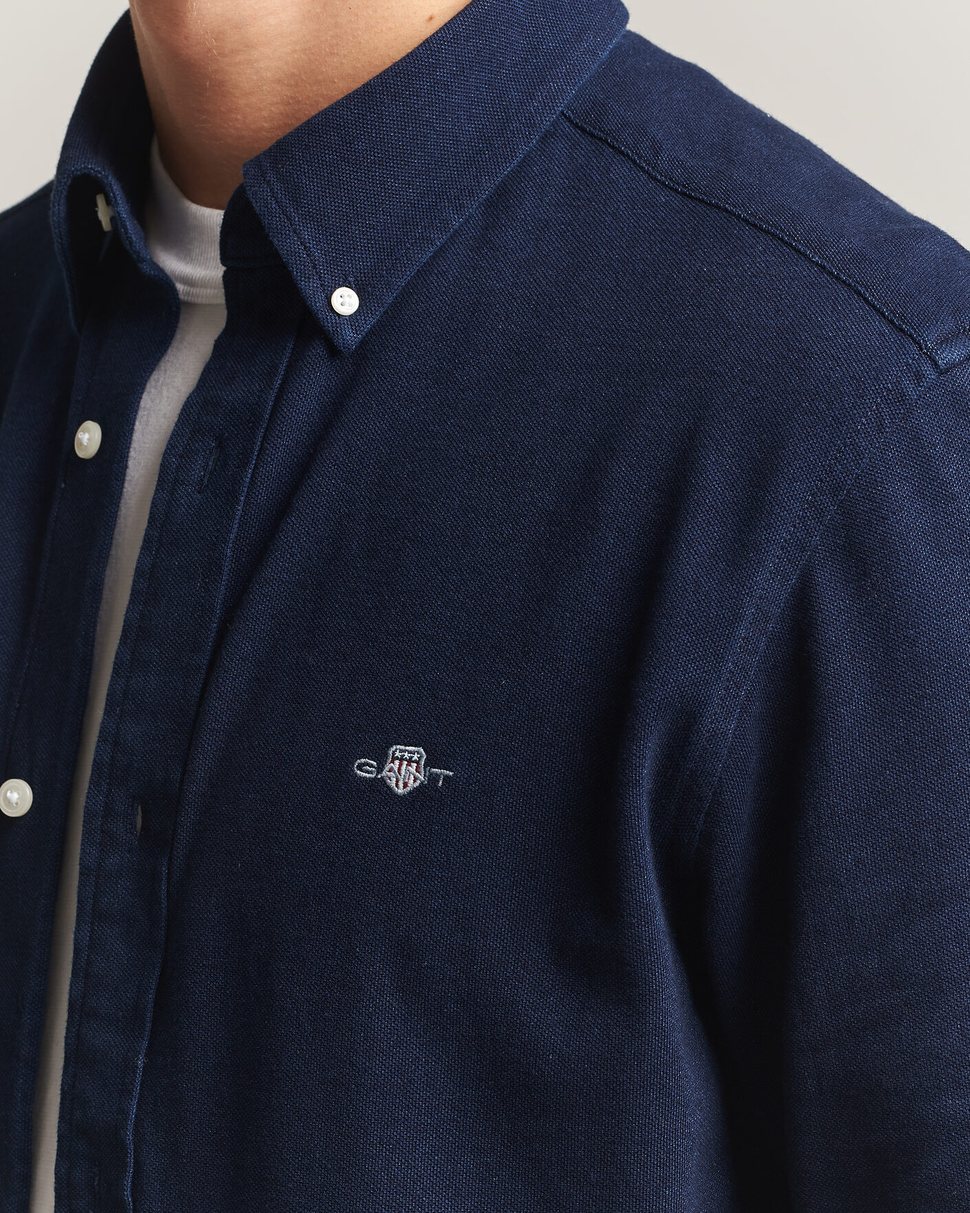 Men | Shirts | Gant | Regular Fit Indigo Jersey Pique Shirt Dark Blue