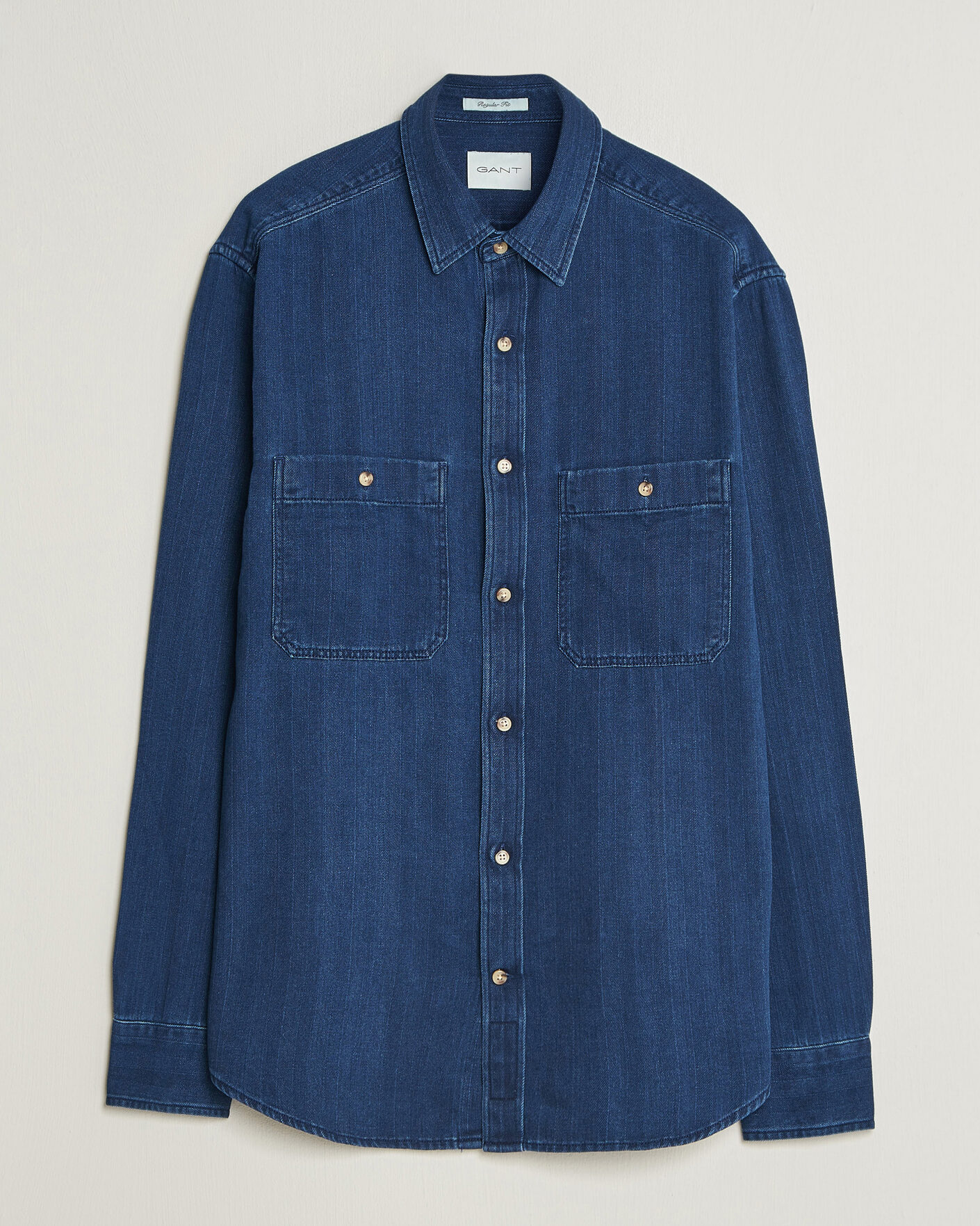 Men | Shirts | Gant | Regular Fit Indigo Herringbone Overshirt Mid Blue