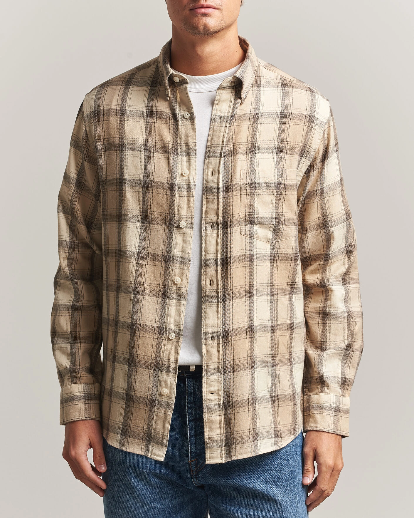 Men | Shirts | Gant | Regular Fit Windblown Flannel Checked Shirt Dry Sand