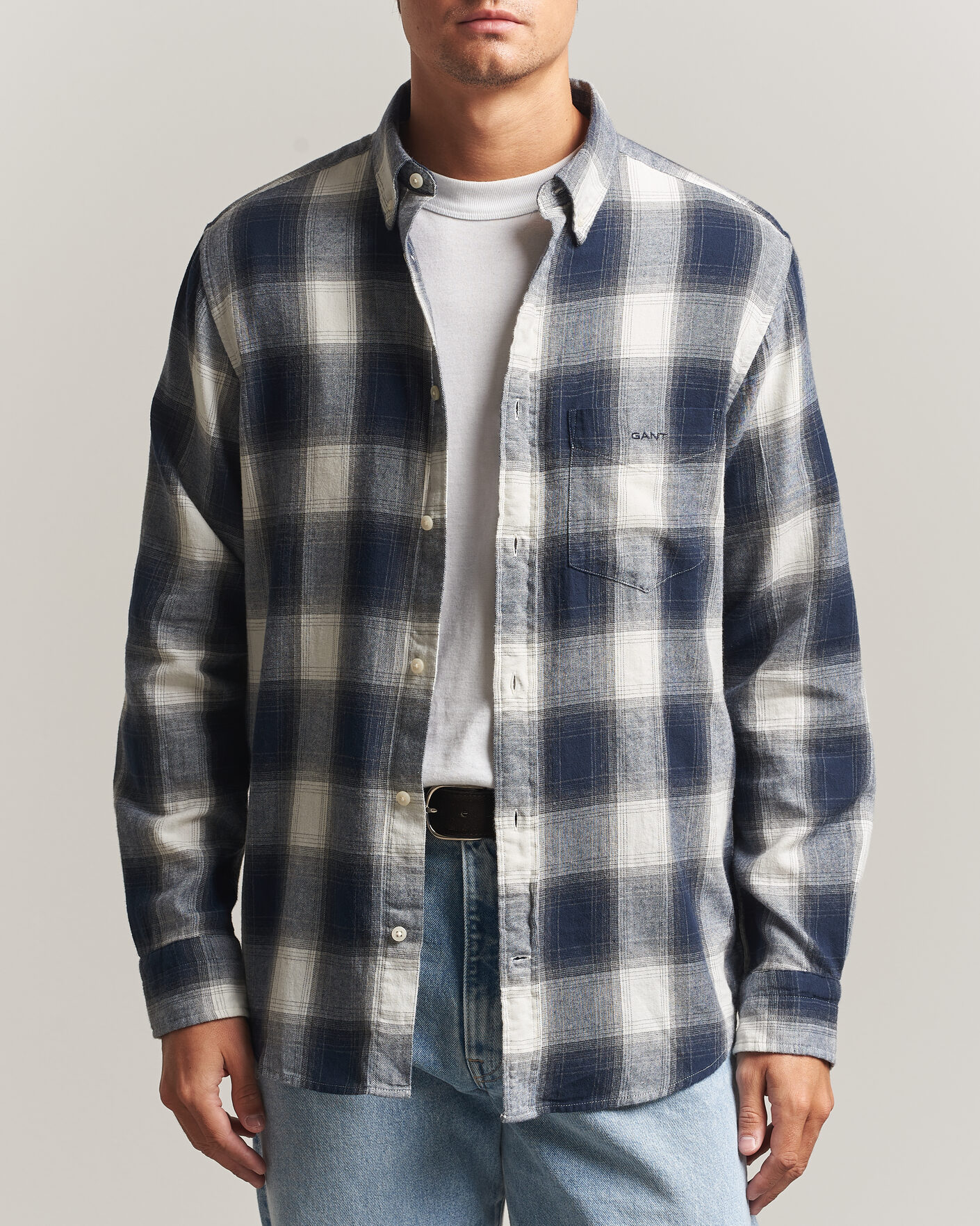 Men | Shirts | Gant | Regular Fit Windblown Flannel Checked Shirt Evening Blue