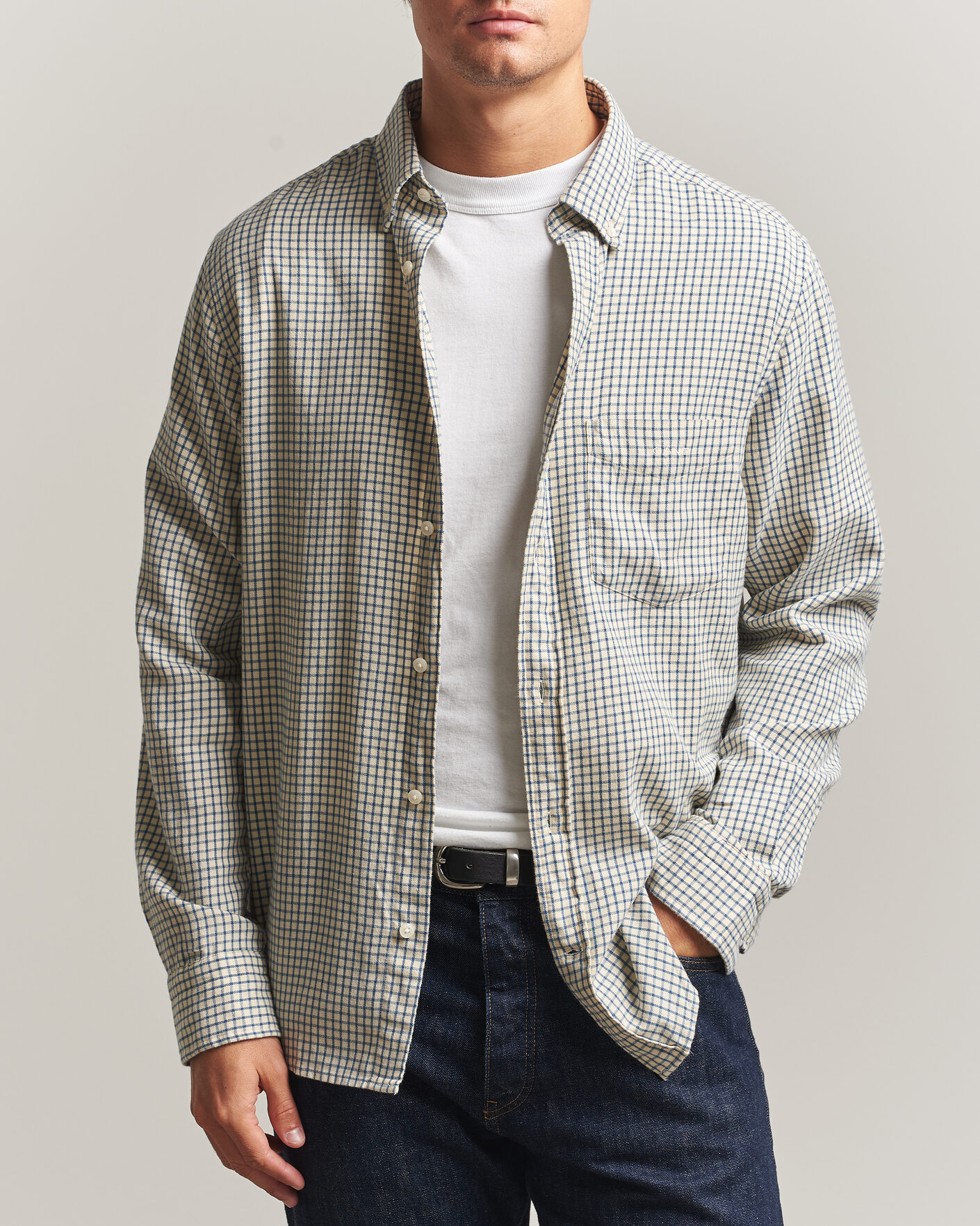 Gant Regular Fit Windblown Flannel Checked Shirt Blue Horizon at