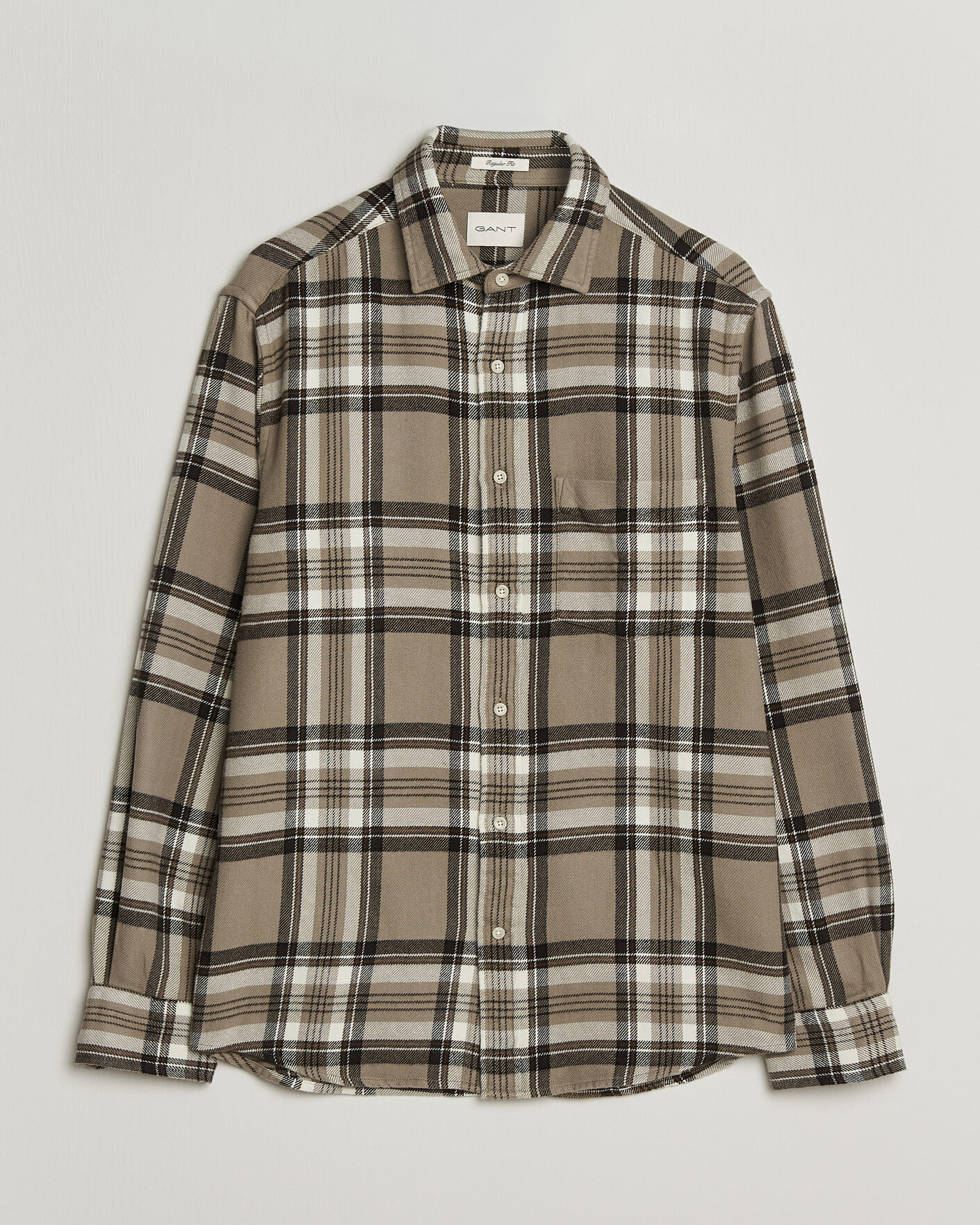 Men | Shirts | Gant | Regular Fit Flannel Checked Overshirt Mist Taupe