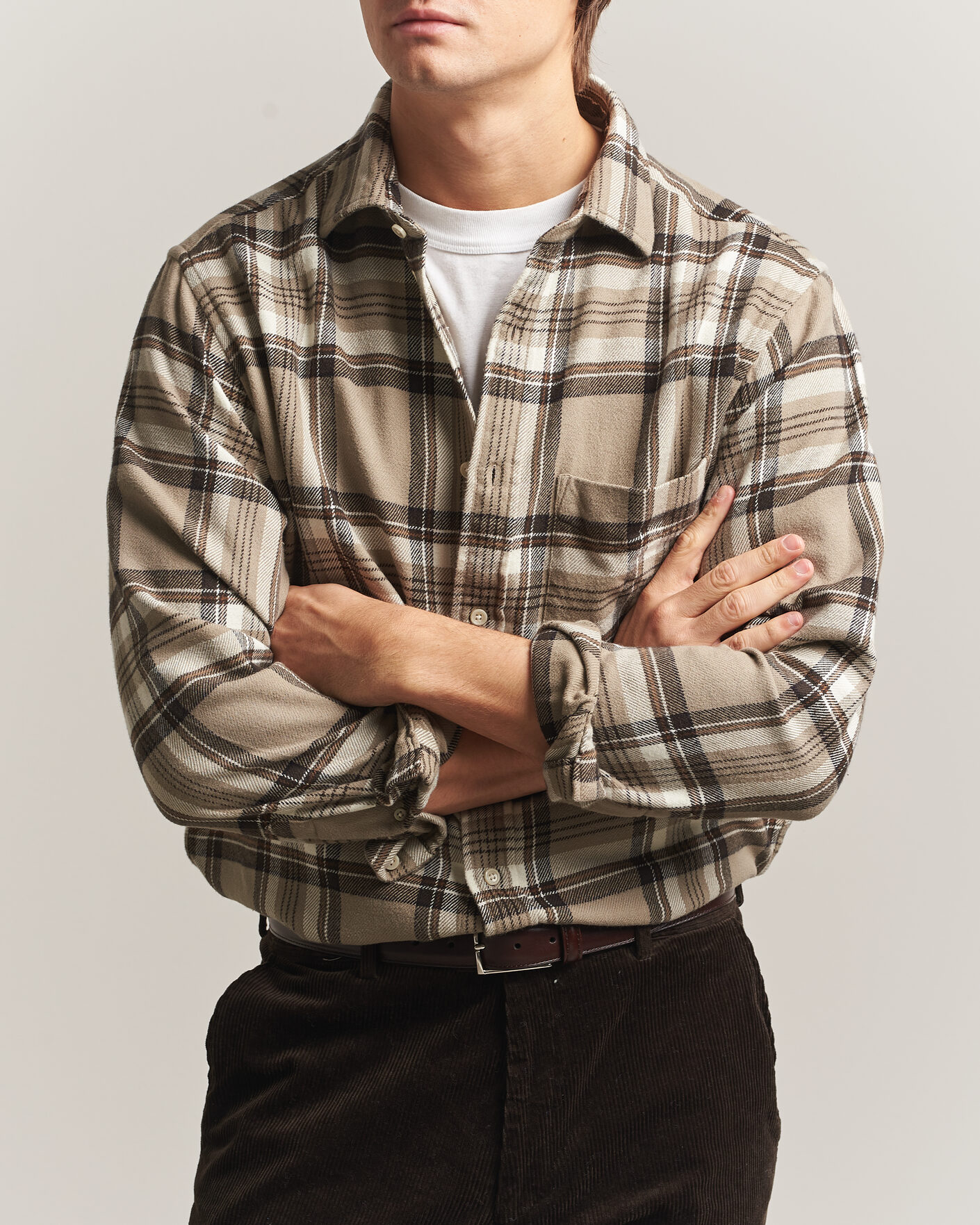 Men | Shirts | Gant | Regular Fit Flannel Checked Overshirt Mist Taupe