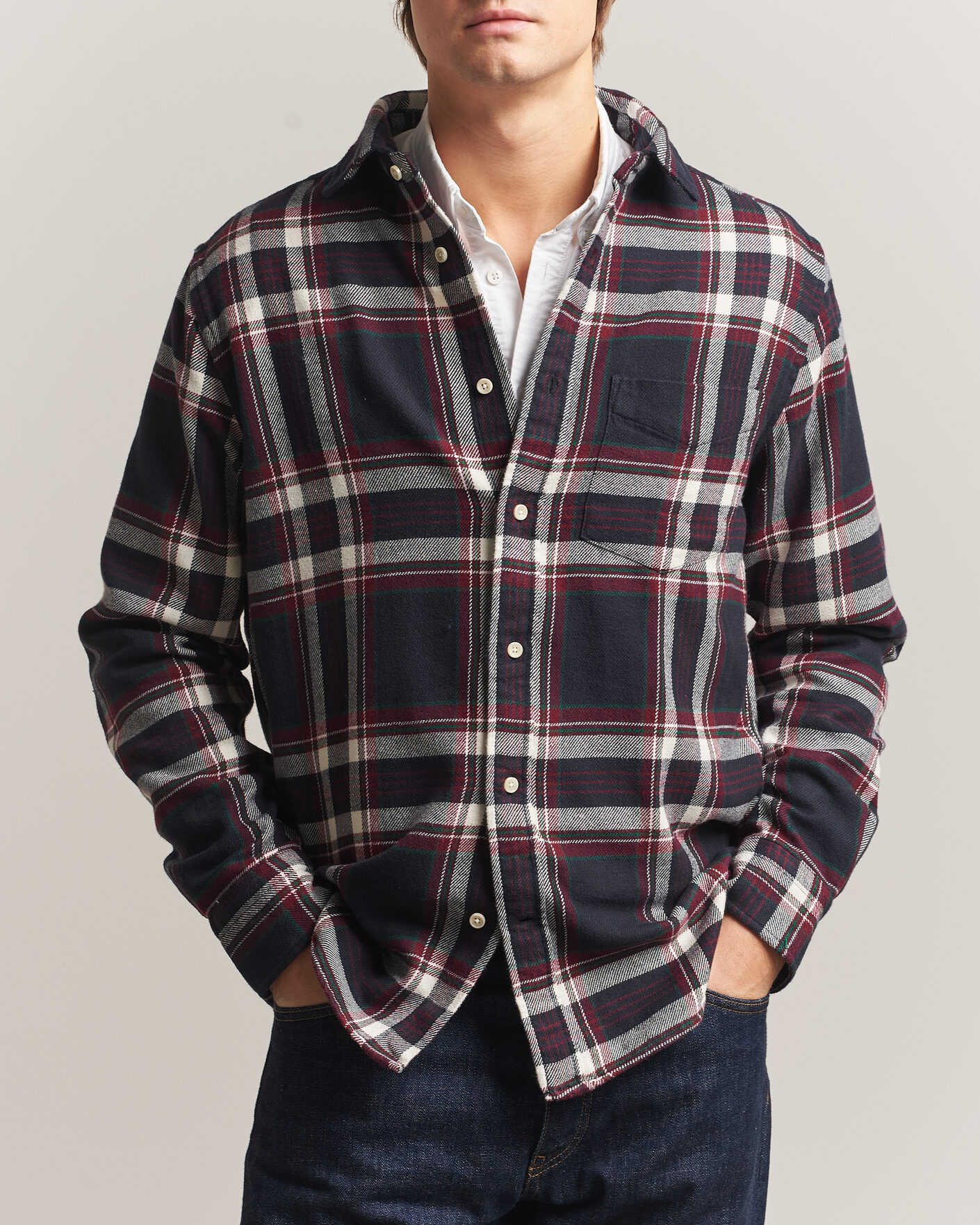 Men | Shirts | Gant | Regular Fit Flannel Checked Overshirt Evening Blue
