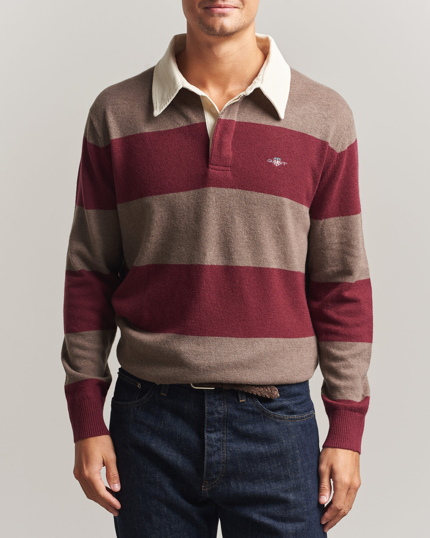 Men | Sweaters & Knitwear | Gant | Lambswool Barstriped Rugger Deep Grape Wine