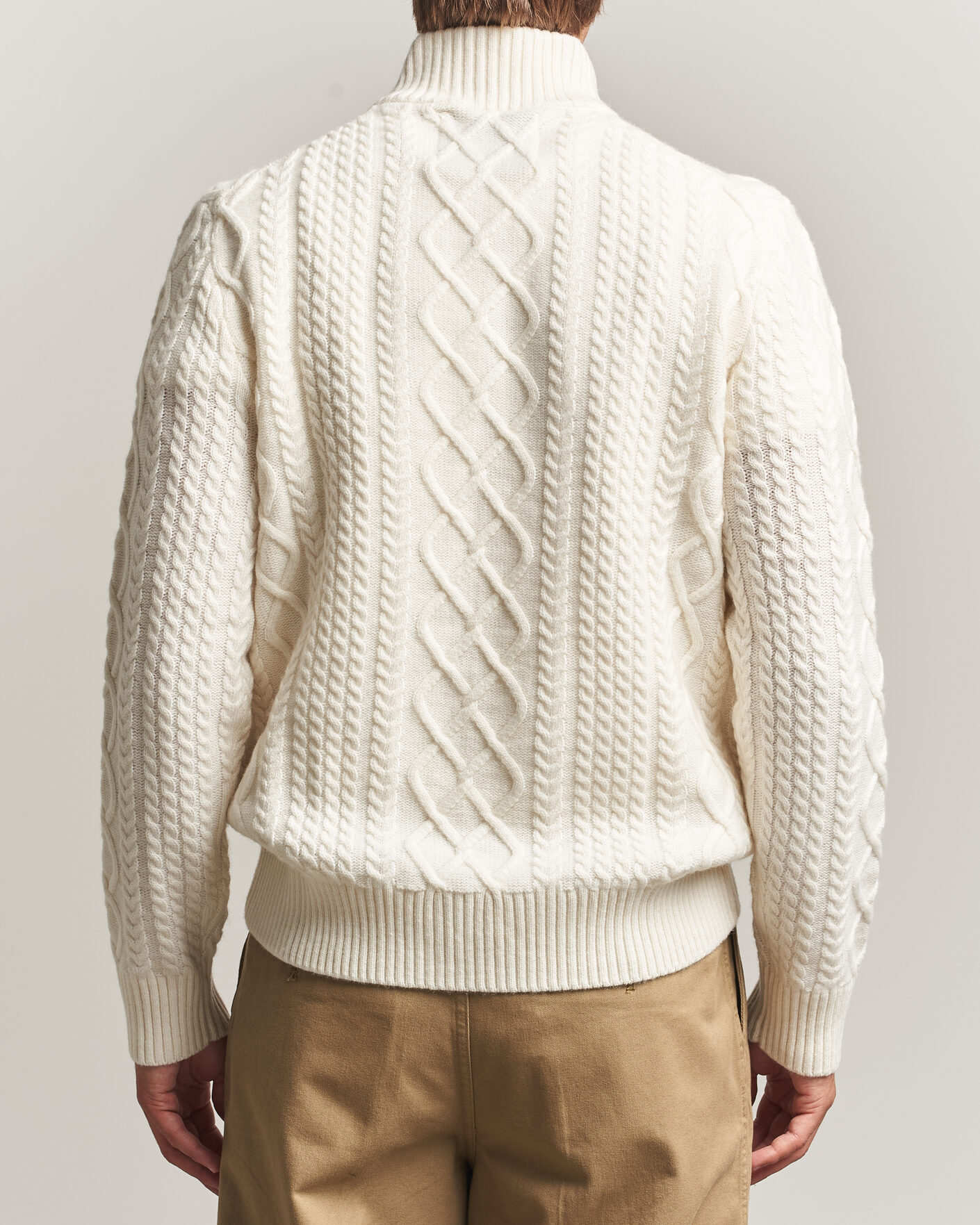 Men | Sweaters & Knitwear | Gant | Wool Cable Knitted Half Zip Cream