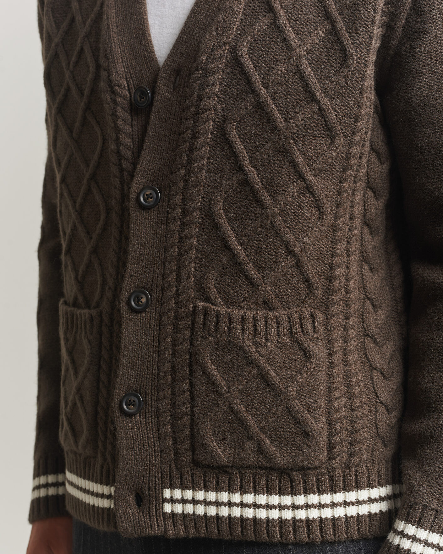 Men | Sweaters & Knitwear | Gant | Wool Cable Knitted Cardigan Shadow Brown