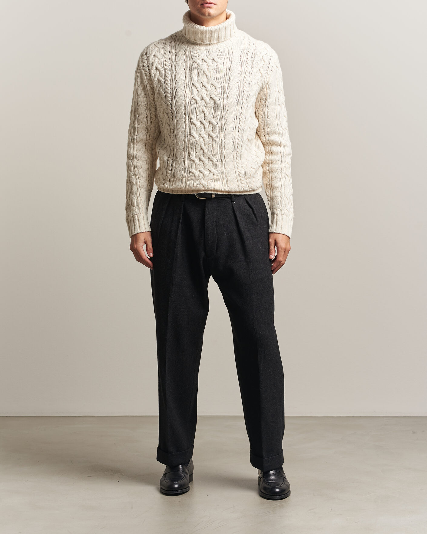 Men | Sweaters & Knitwear | Gant | Wool/Cotton Cable Knitted Turtleneck Cream