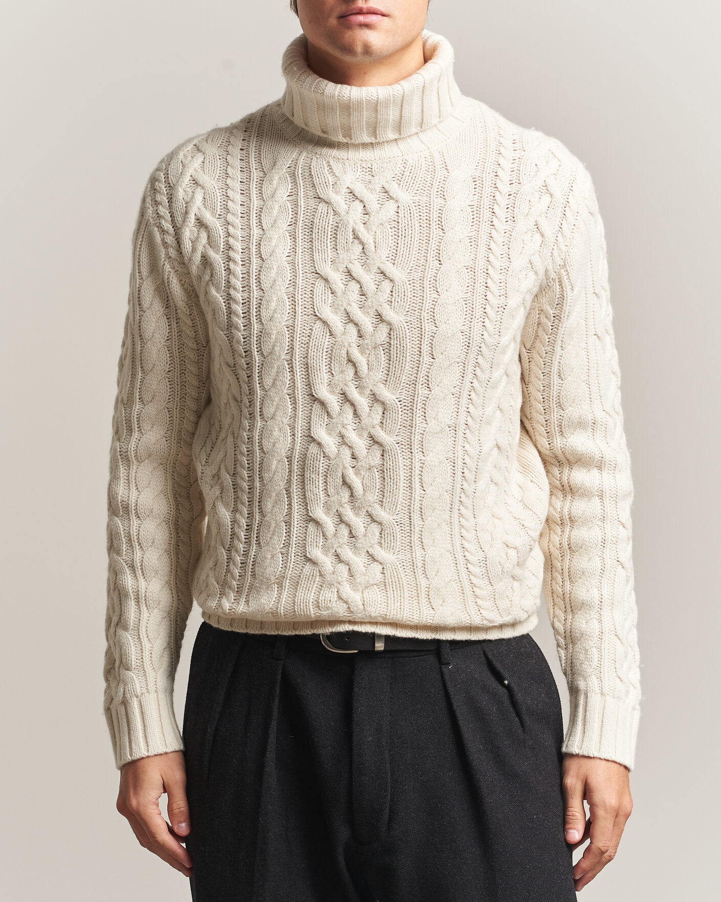 Men | Sweaters & Knitwear | Gant | Wool/Cotton Cable Knitted Turtleneck Cream