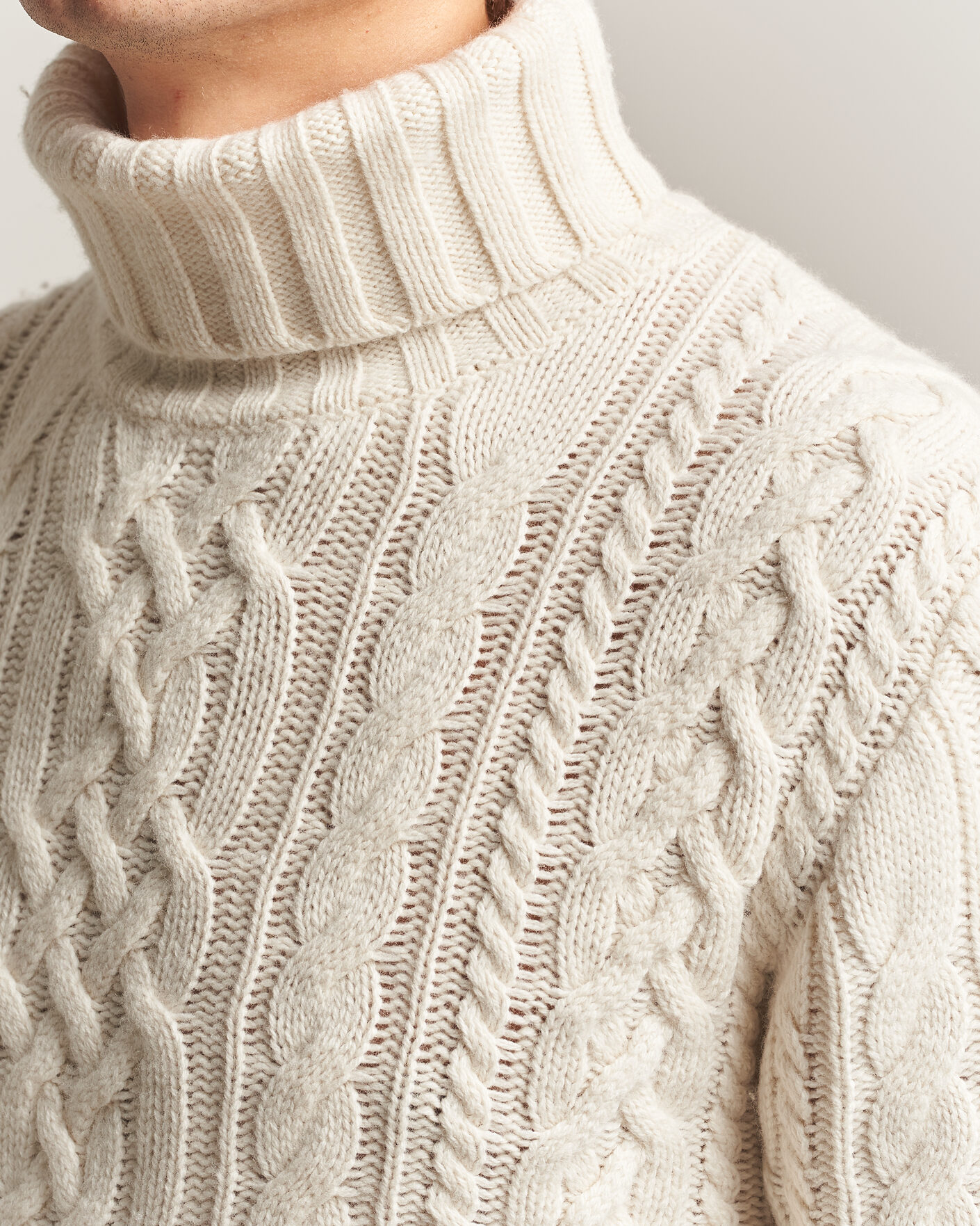 Men | Sweaters & Knitwear | Gant | Wool/Cotton Cable Knitted Turtleneck Cream