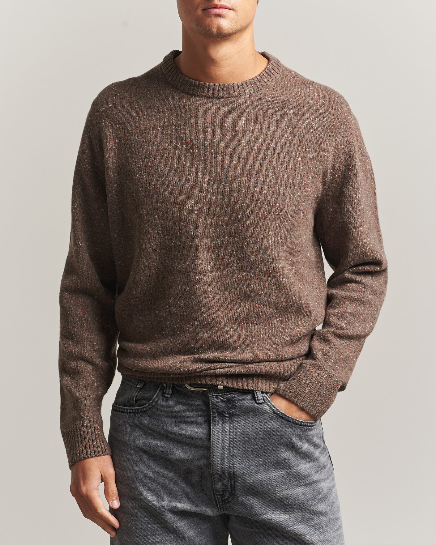 Men | Sweaters & Knitwear | Gant | Neps Wool Crew Neck Sweater Faded Taupe