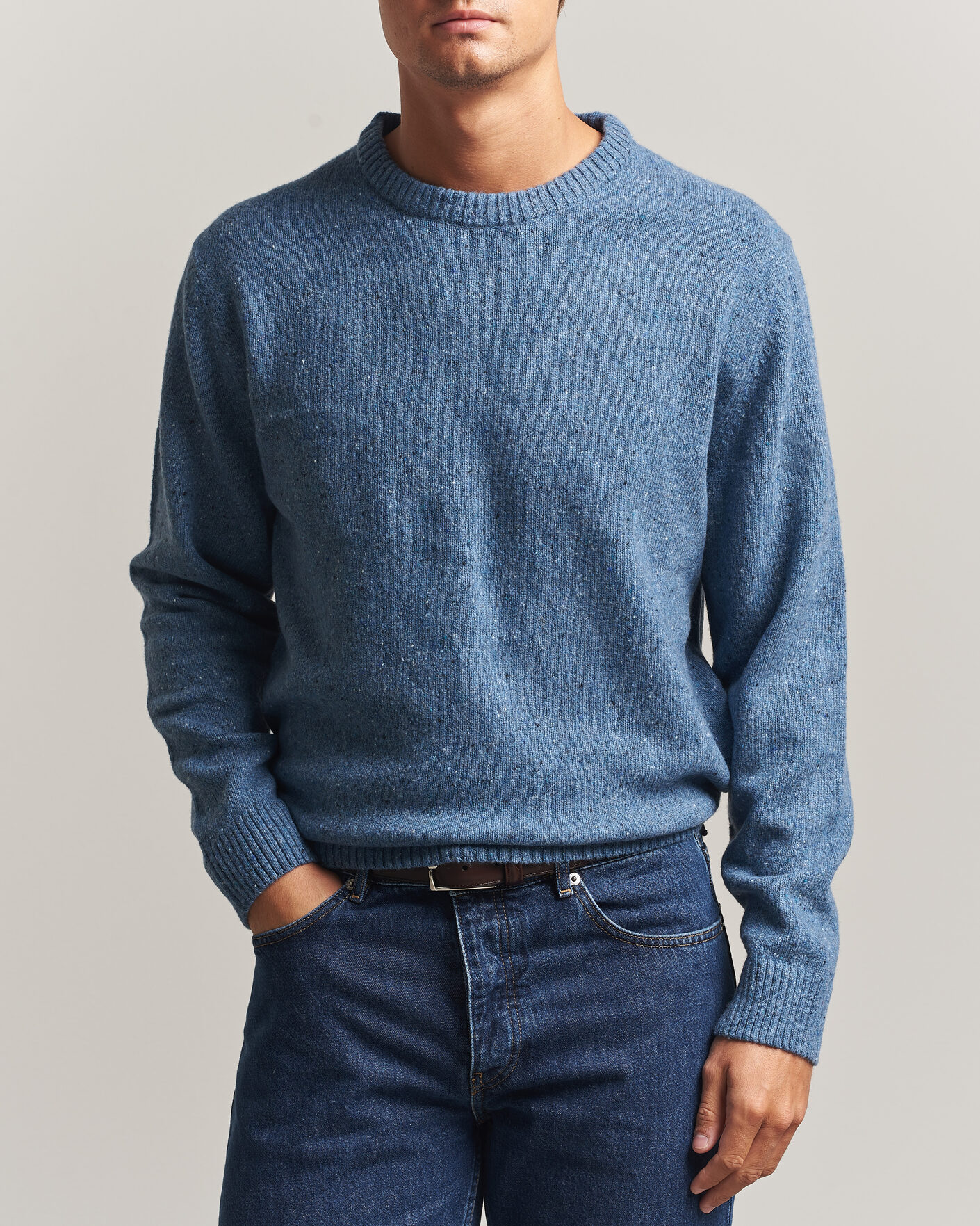 Men | Sweaters & Knitwear | Gant | Neps Wool Crew Neck Sweater Blue Horizon