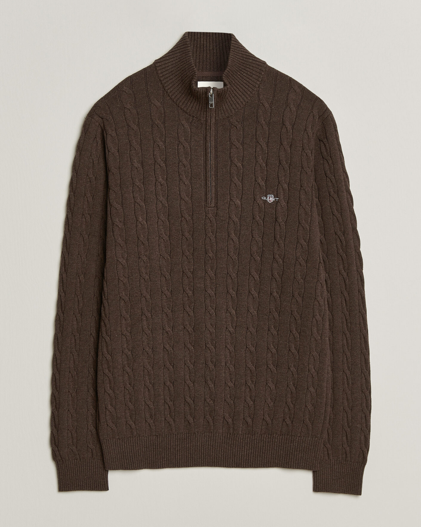 Men | Sweaters & Knitwear | Gant | Cotton Cable Half Zip Black Brown Melange