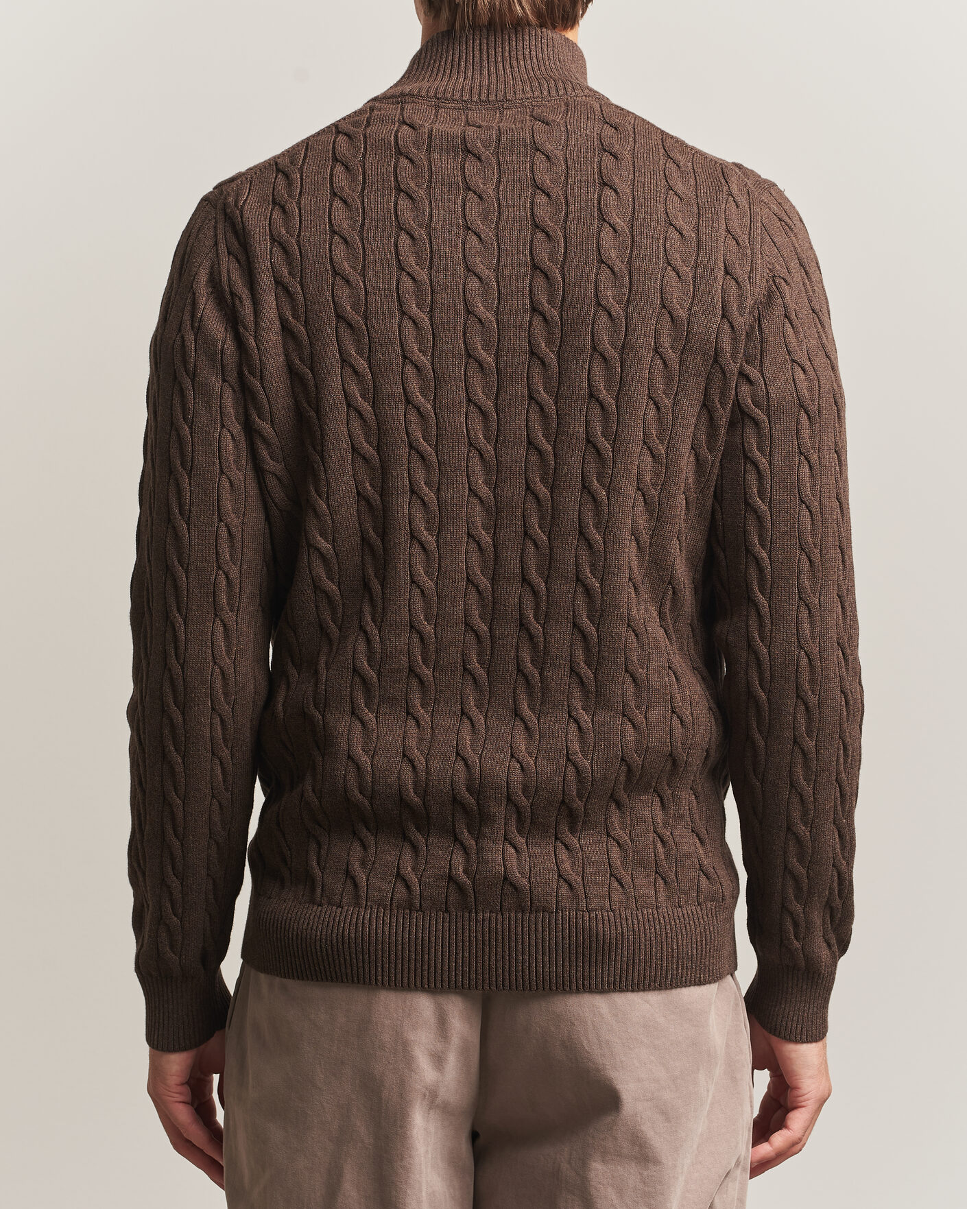 Men | Sweaters & Knitwear | Gant | Cotton Cable Half Zip Black Brown Melange