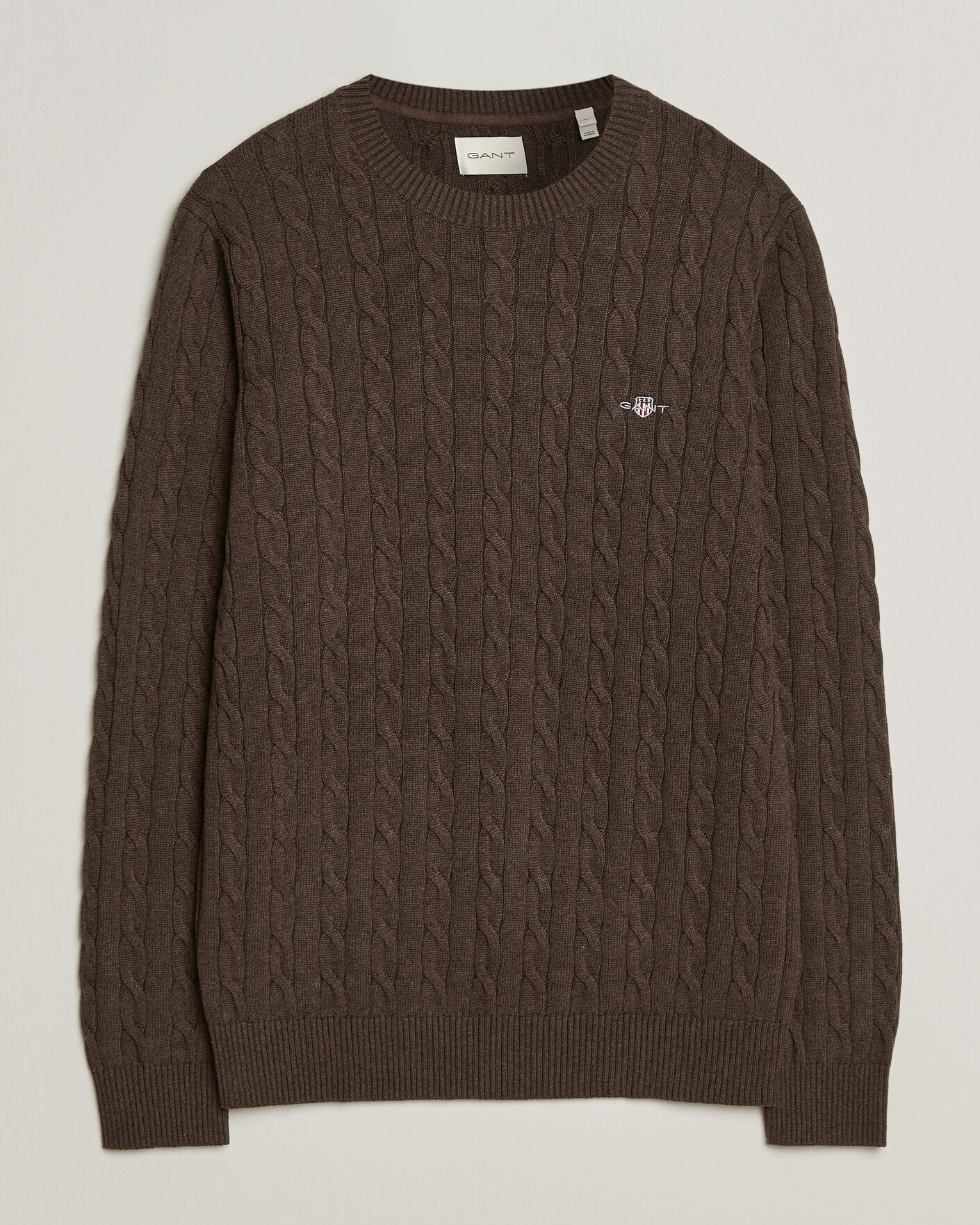 Men | Sweaters & Knitwear | Gant | Cotton Cable Crew Neck Black Brown Melange