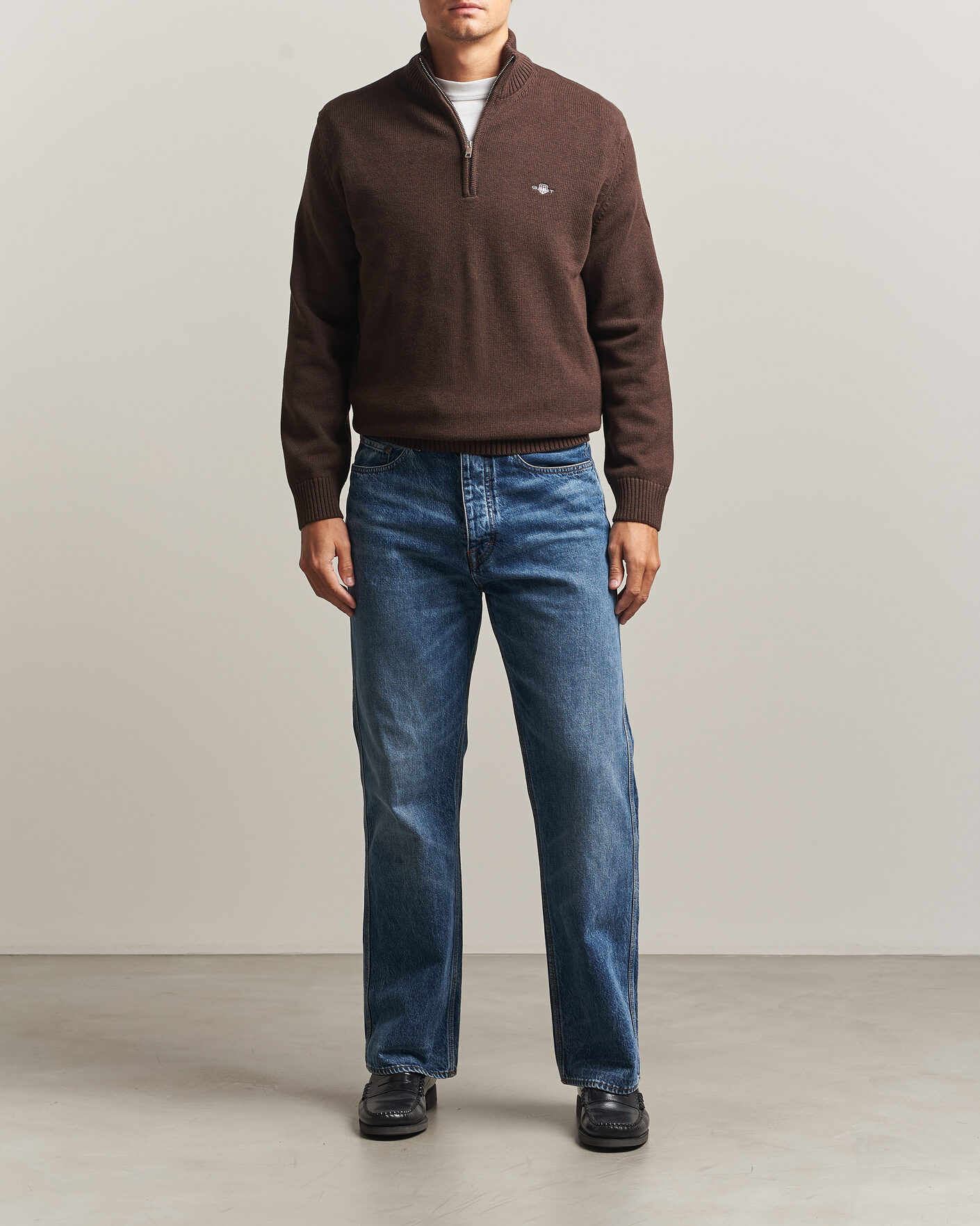Men | Sweaters & Knitwear | Gant | Casual Cotton Half Zip Black Brown Melange