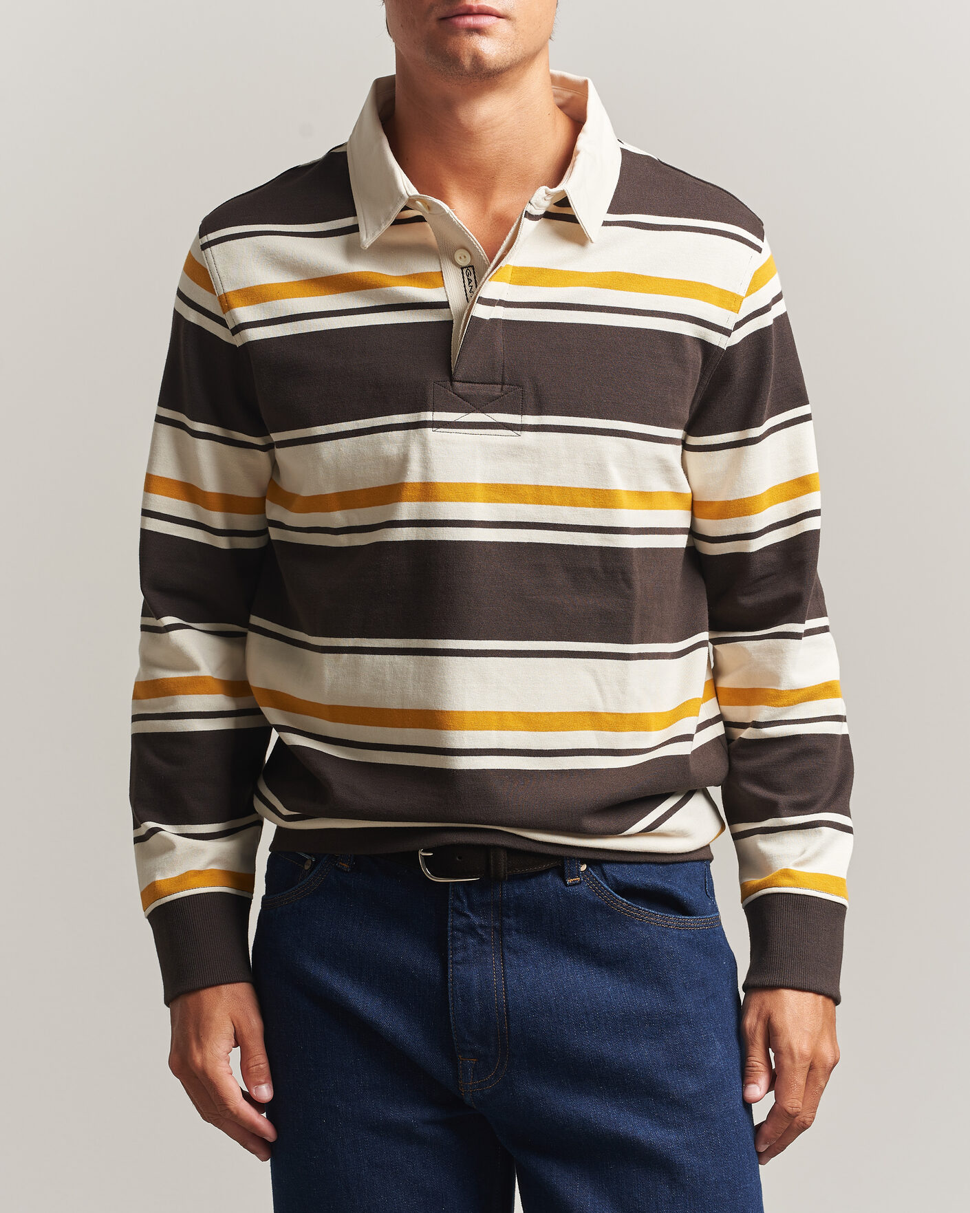 Men | Sweaters & Knitwear | Gant | Striped Heavy Rugger Charred Wood Brown