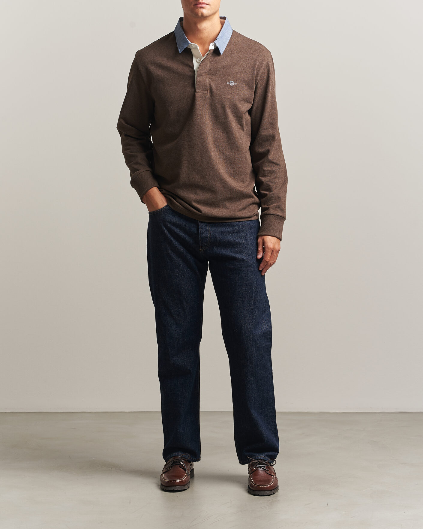 Men | Sweaters & Knitwear | Gant | Chambray Solid Heavy Rugger Black Brown Melange