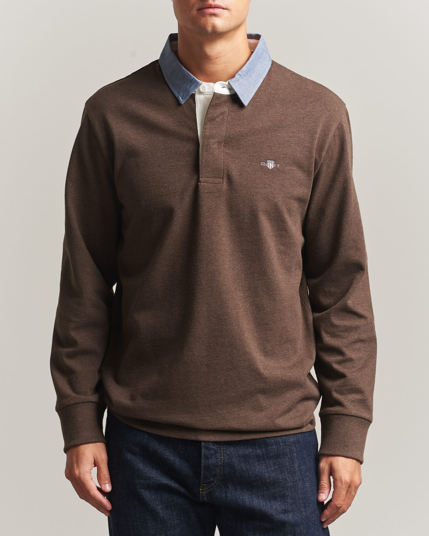 Men | Sweaters & Knitwear | Gant | Chambray Solid Heavy Rugger Black Brown Melange