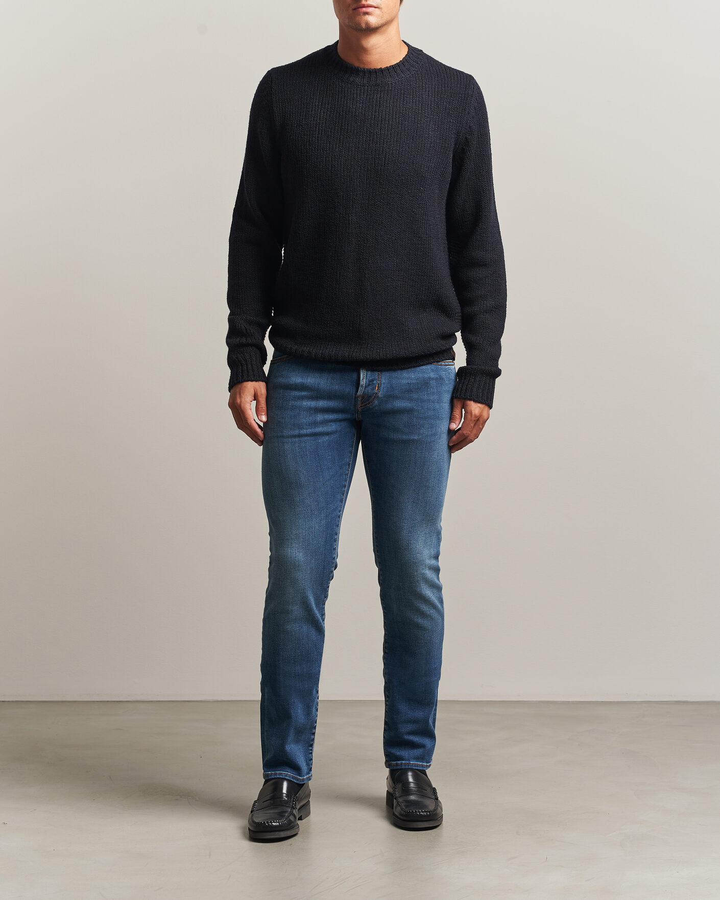 Men | Sweaters & Knitwear | Jacob Cohën | Muffled Virgin Wool Link Stitch Sweater Navy
