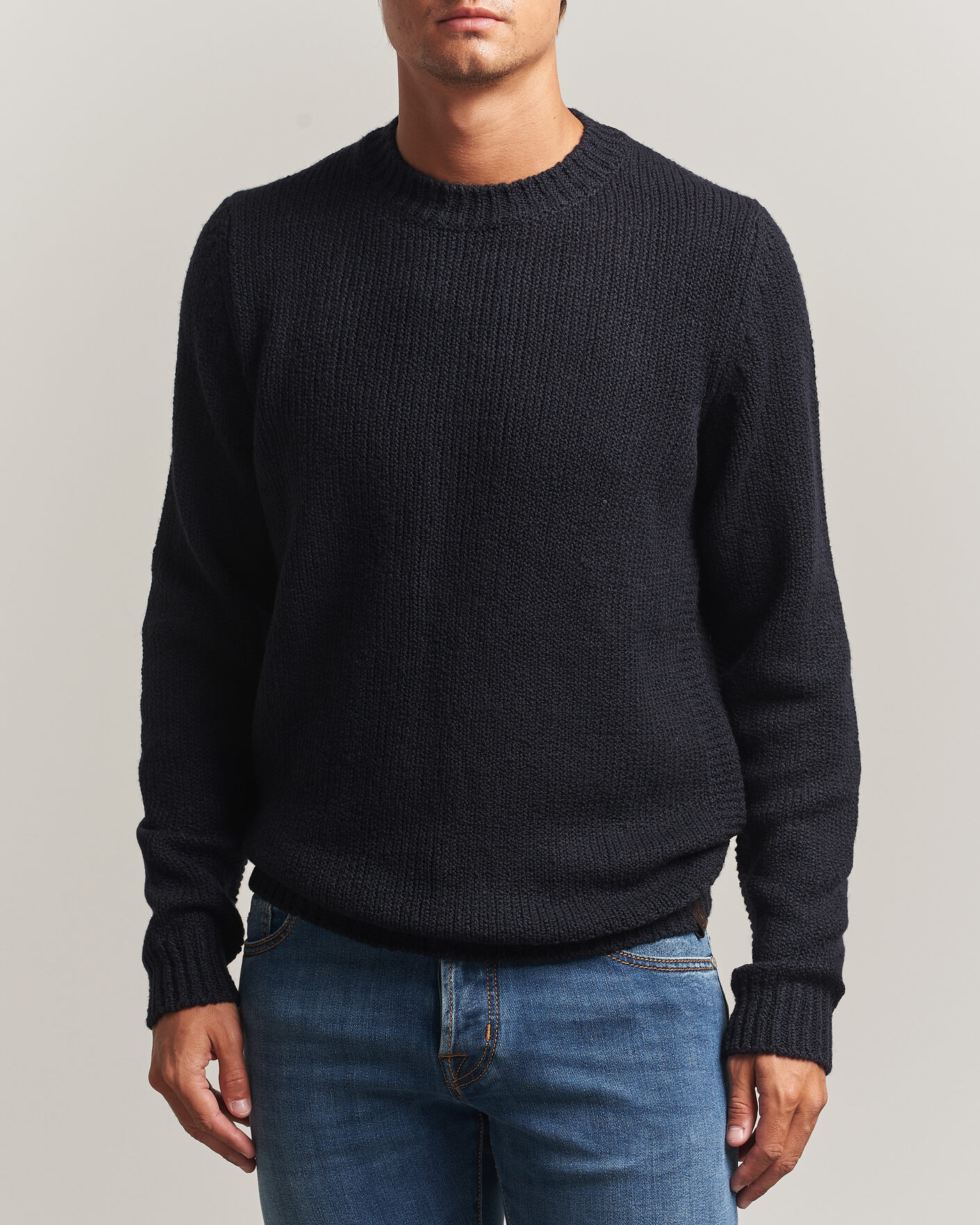 Men | Sweaters & Knitwear | Jacob Cohën | Muffled Virgin Wool Link Stitch Sweater Navy
